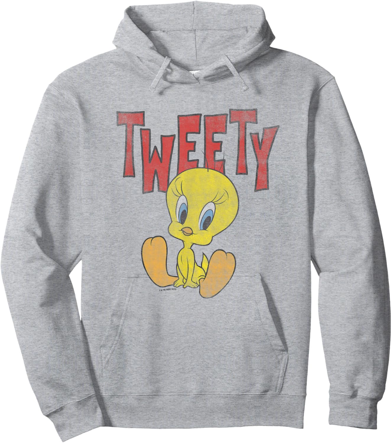 Looney Tunes Sitting Tweety Cute Portrait Distressed Hoodie - Hoodie | Ash