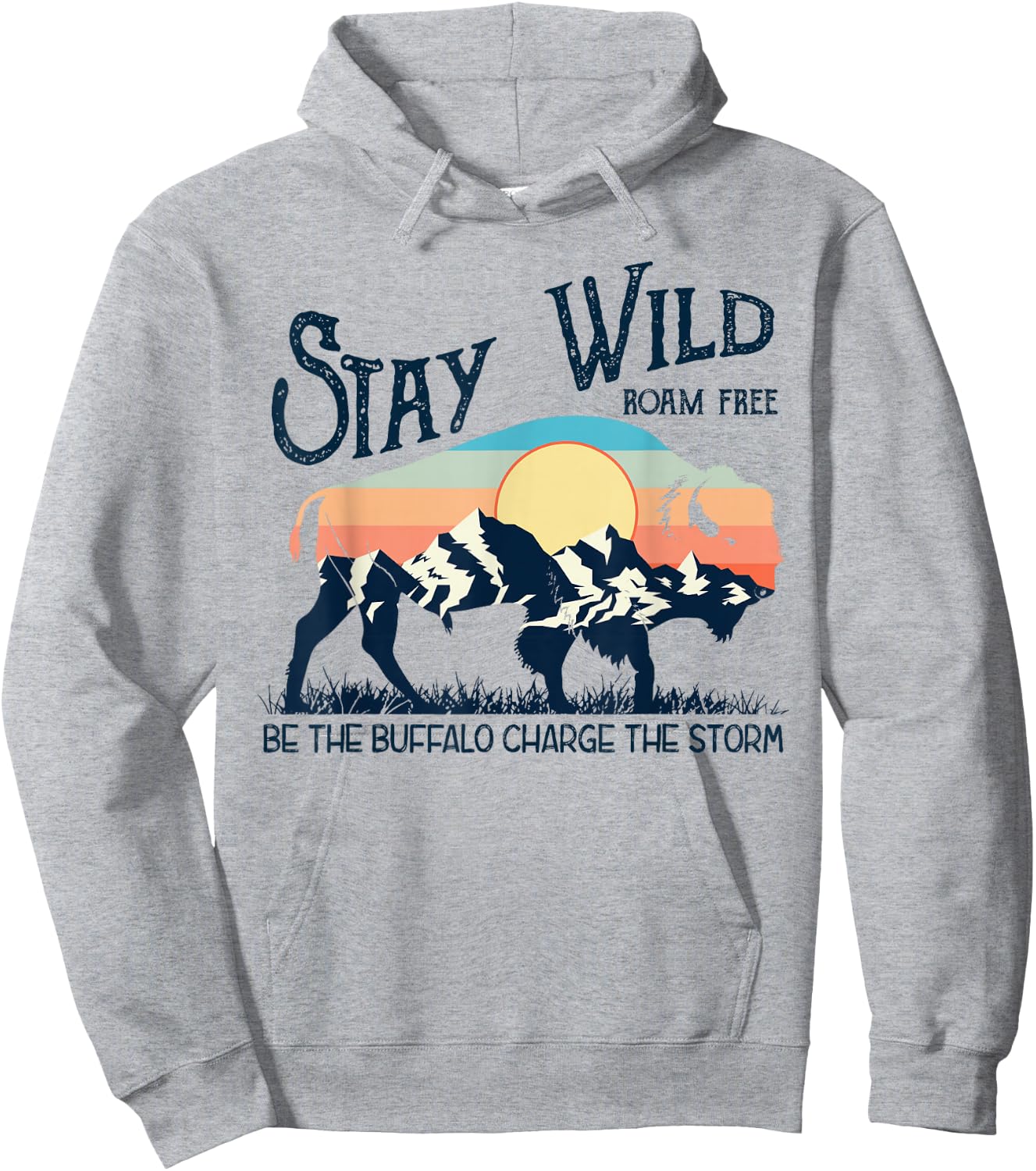 W4Mx Retro Stay Wild Roam Free The Buffalo Charge The Storm Hoodie - Hoodie | Ash