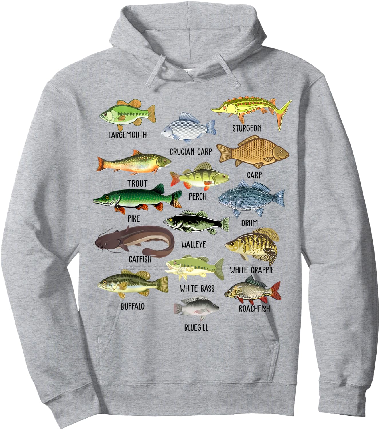Fishing-Shirt Types Freshwater Fish Funny Bass Dad Graphic Hoodie - Hoodie | Ash