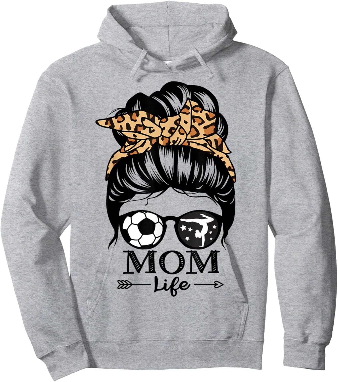 Mom Life Messy Bun Hair Funny Soccer Gymnastics Mom Hoodie - Hoodie | Ash