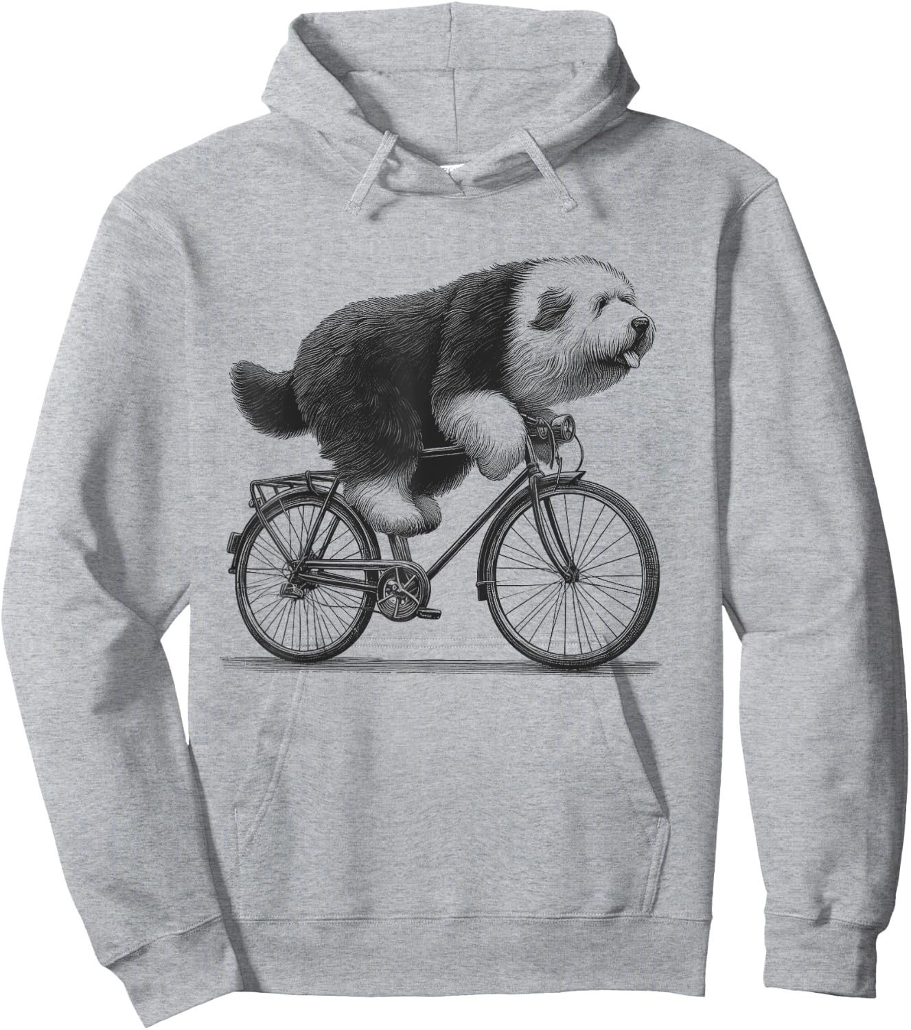 Old English Sheepdog Dog Riding a Bike Bicycle Biker Cycling Hoodie - Hoodie | Ash