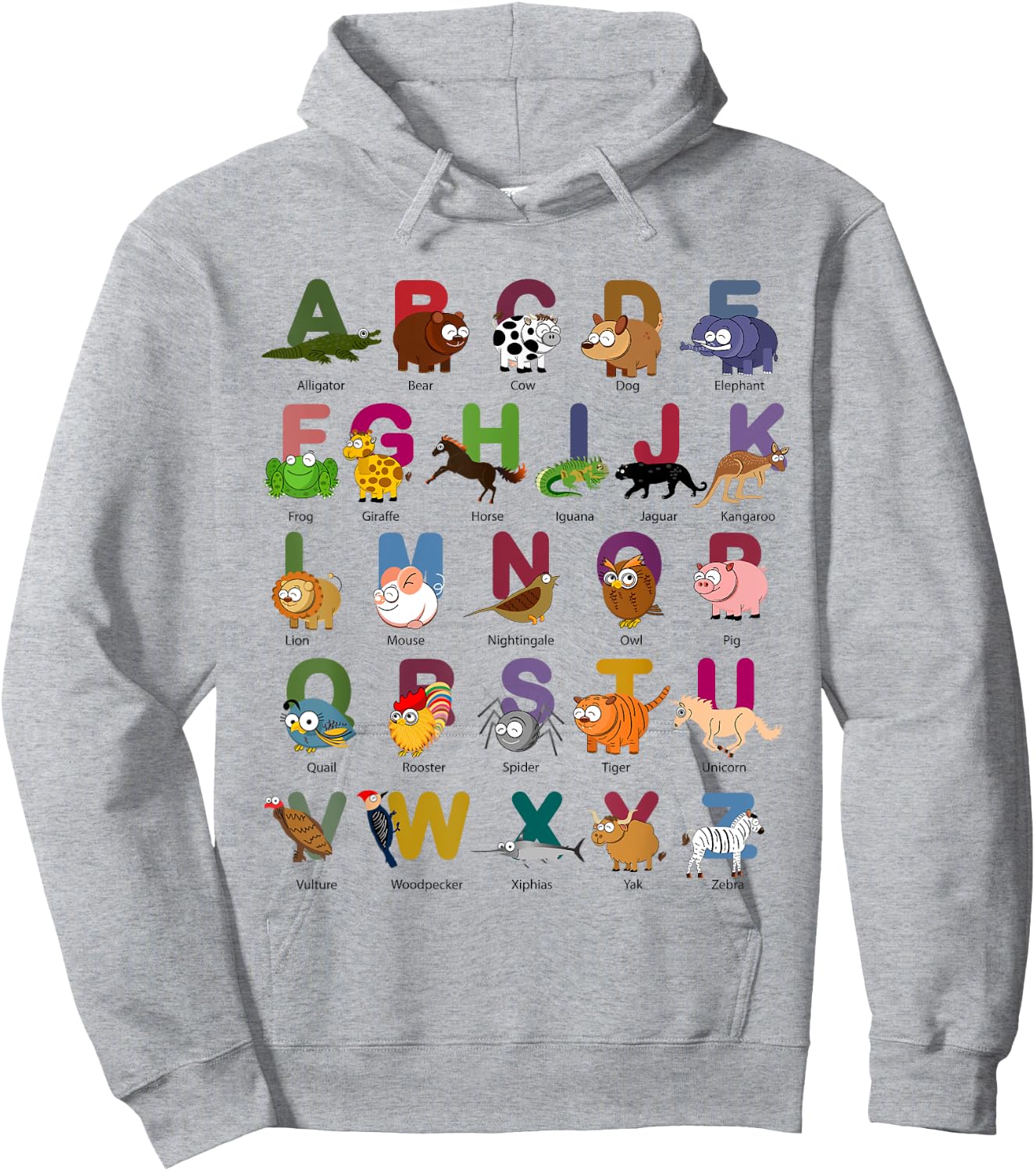 ABC Animals Identification A-Z Types Of Zoo Animals Alphabet Hoodie - Hoodie | Ash