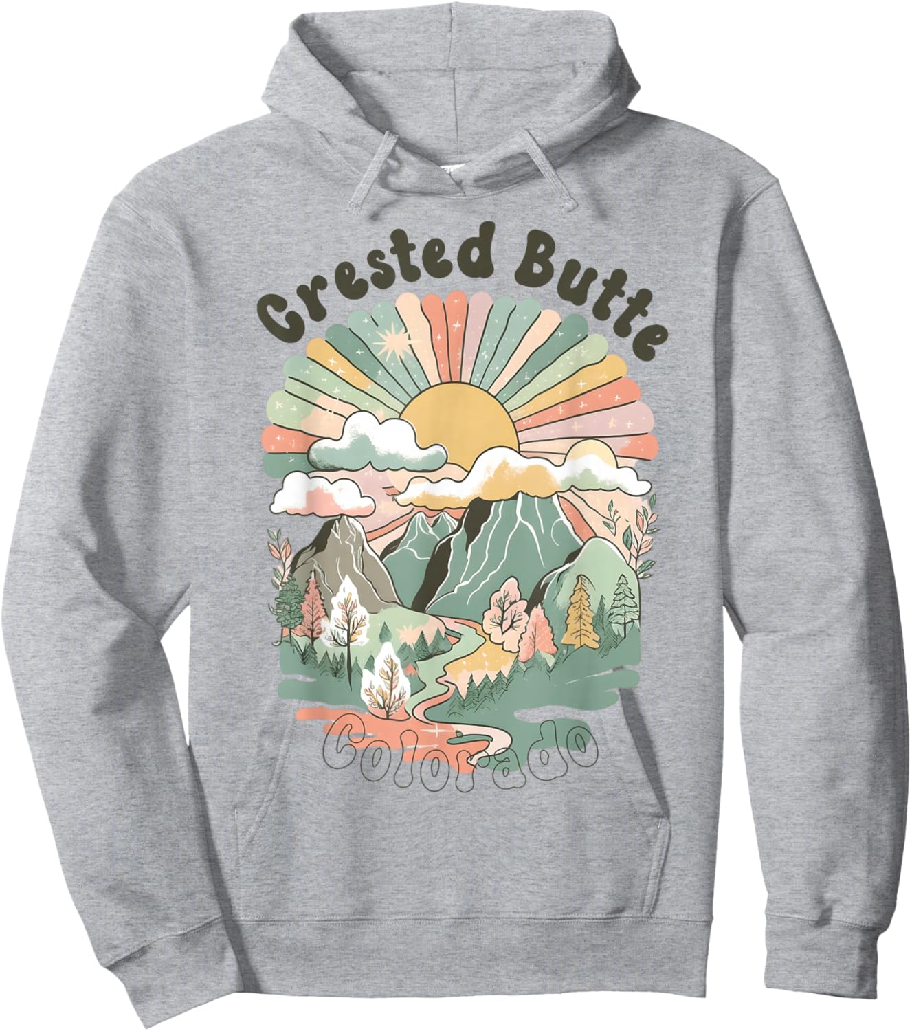 Vintage Crested Butte Mountains Colorado Sunset Groovy Hoodie - Hoodie | Ash