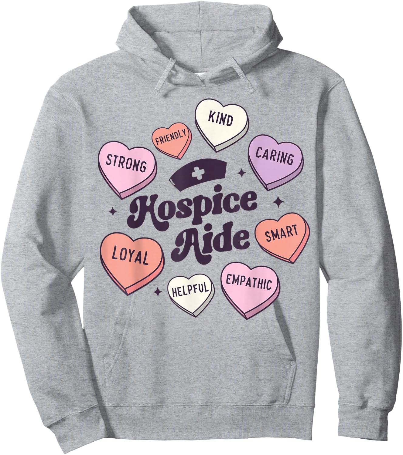 Hospice Aide Nursing Groovy Medical Valentines Day Hearts Hoodie - Hoodie | Ash