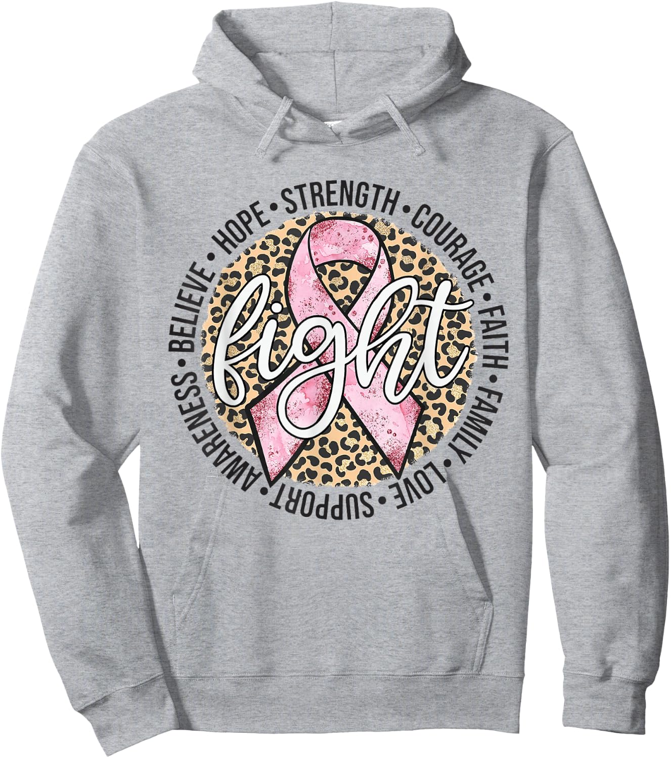 Fight Breast Survivor Breast Cancer Awarenes Leopard Hoodie - Hoodie | Ash