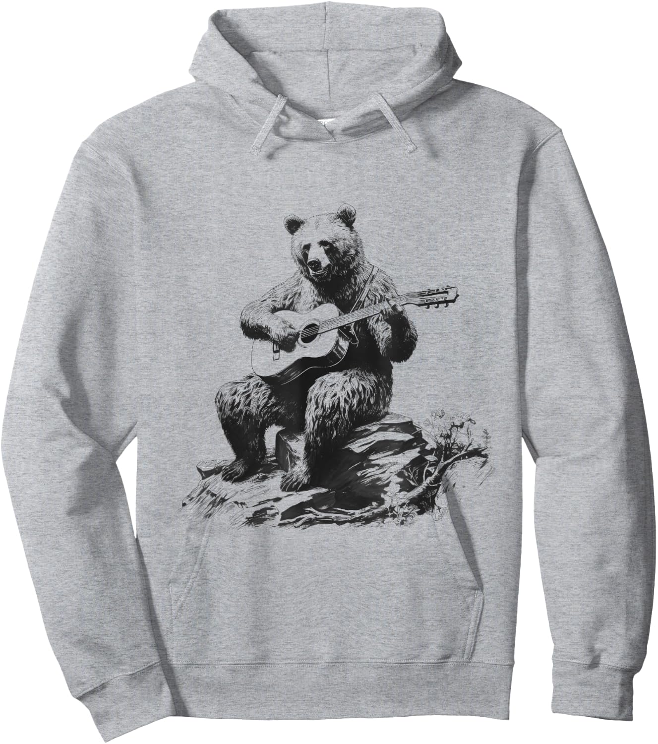Bear Playing Acoustic Guitar Vintage Guitarist Music Lovers Hoodie - Hoodie | Ash