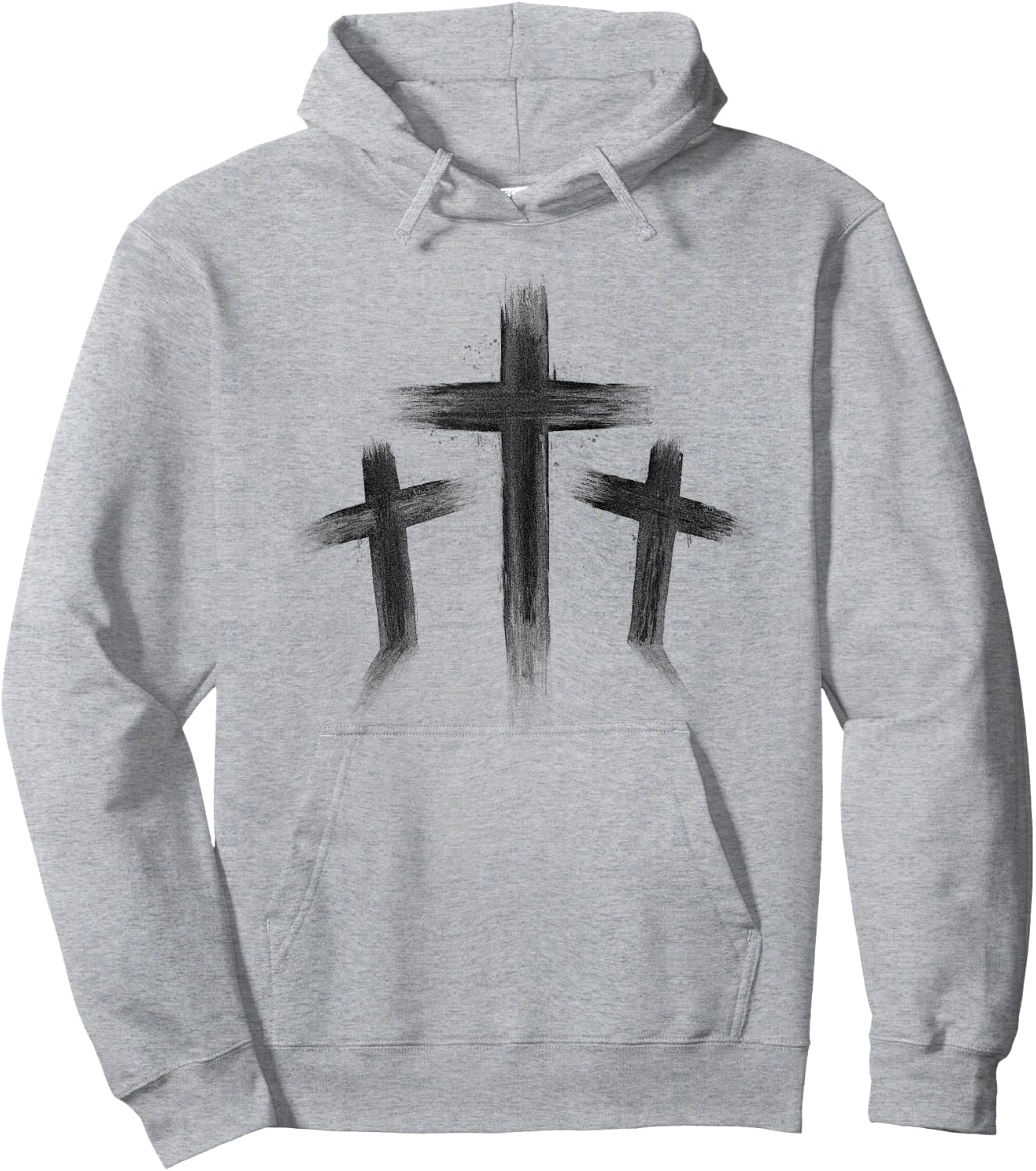 Three Crosses Distressed Style Jesus Christian Calvary Hoodie - Hoodie | Ash