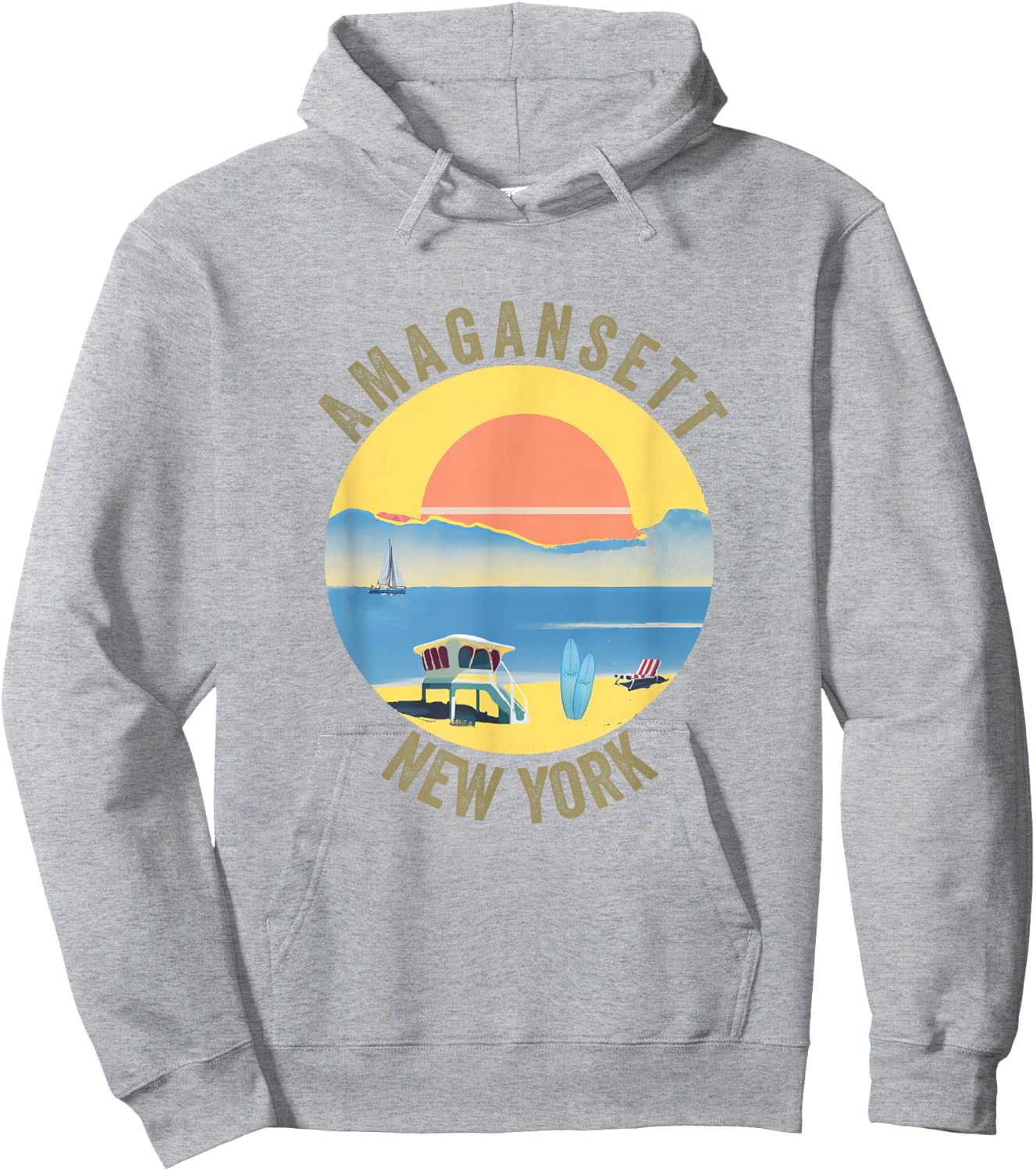 Amagansett Souvenir Apparel - Retro Vintage Amagansett Hoodie - Hoodie | Ash