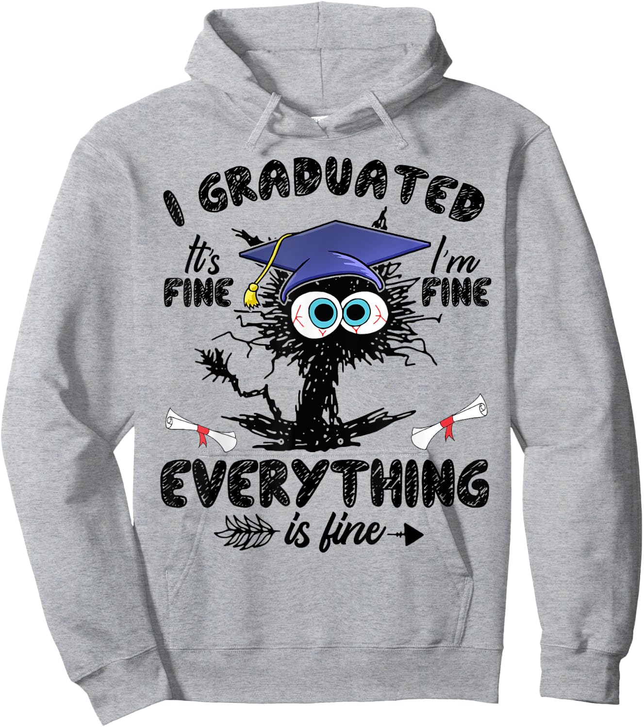 I Graduated Funny Black Cat Graduation Last Day of School Women Girls Kids Hoodie - Hoodie | Ash