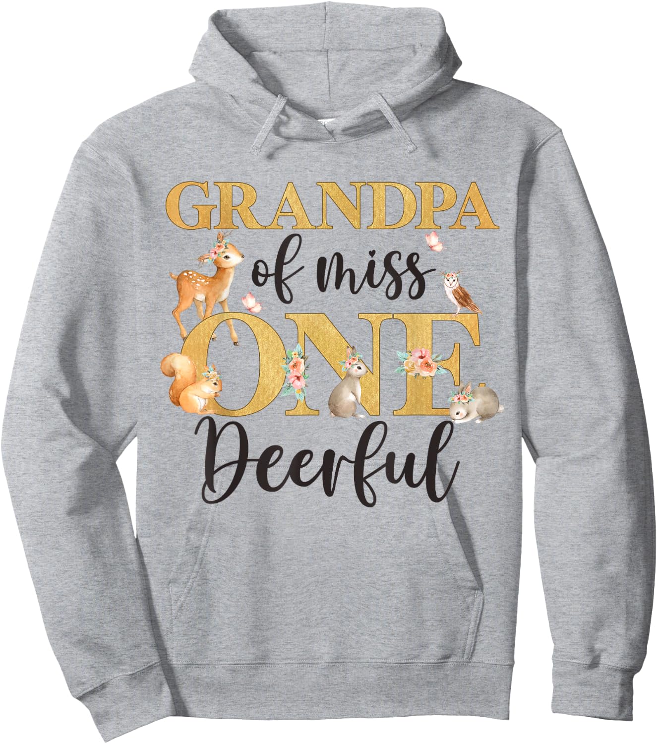 Grandpa of Miss One-deer-ful Girl 1st Birthday Cute Deer Hoodie - Hoodie | Ash