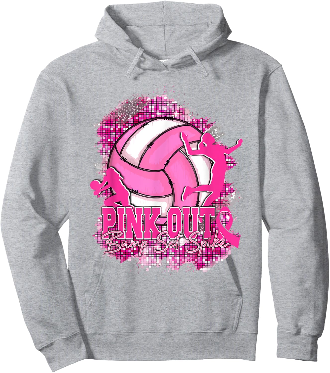 Pink Out Bump Set Spike Volleyball Breast Cancer Awareness Hoodie - Hoodie | Ash