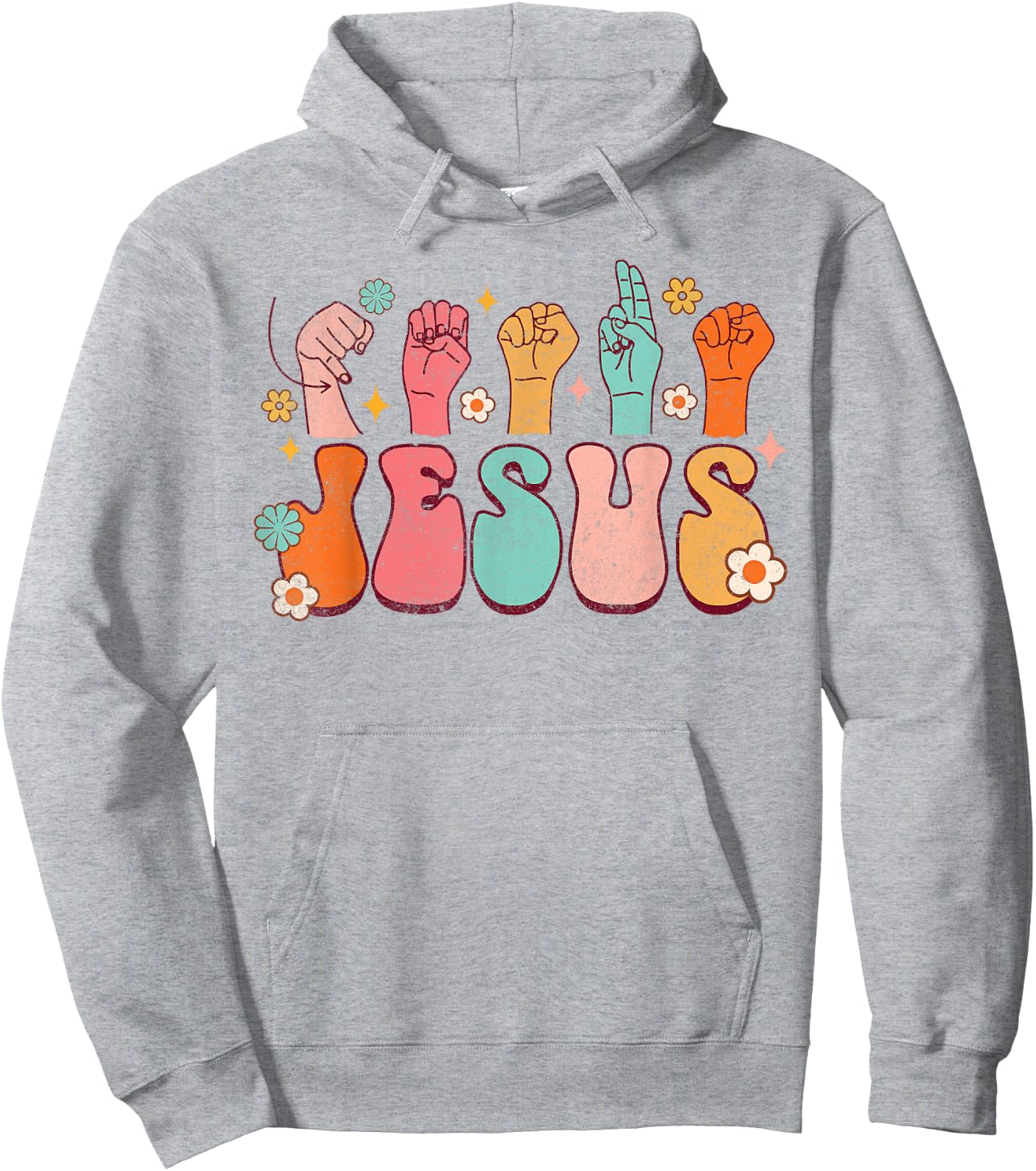 Jesus ASL Sign Language Christian ASL D/HH Teacher Groovy Men Women Hoodie - Hoodie | Ash