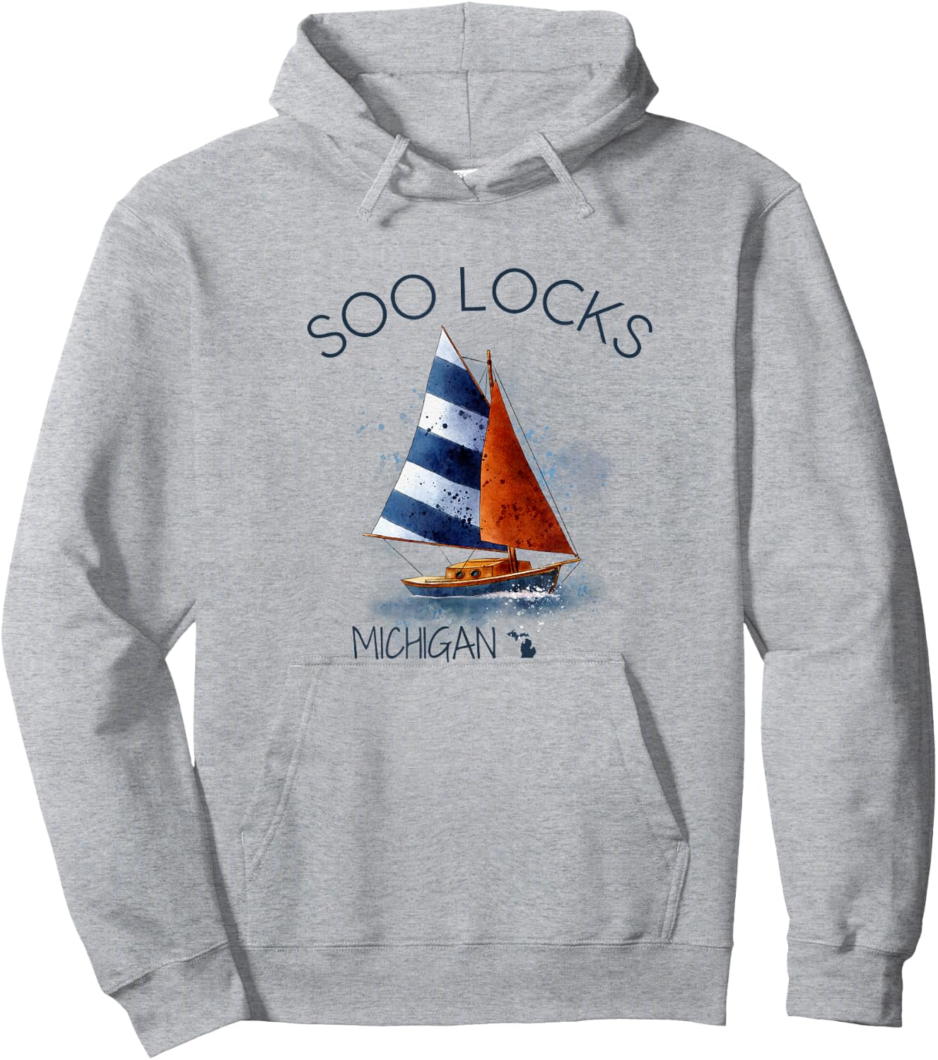 Michigan Michigander Soo Locks Sailing Souvenir Boat Gift Hoodie - Hoodie | Ash