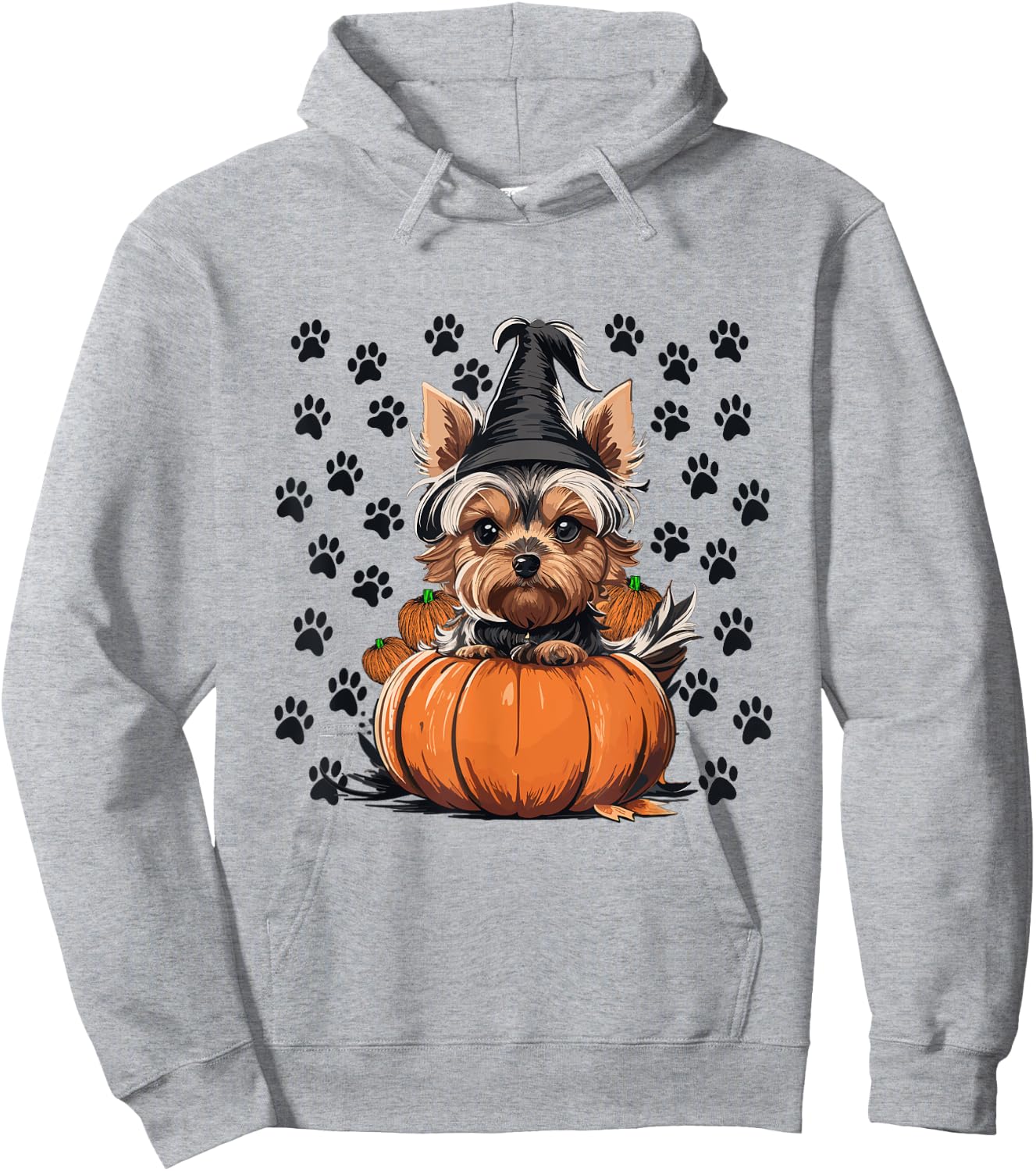 Yorkie Halloween Costume Pumpkin Men Women Kids Dog Hoodie - Hoodie | Ash