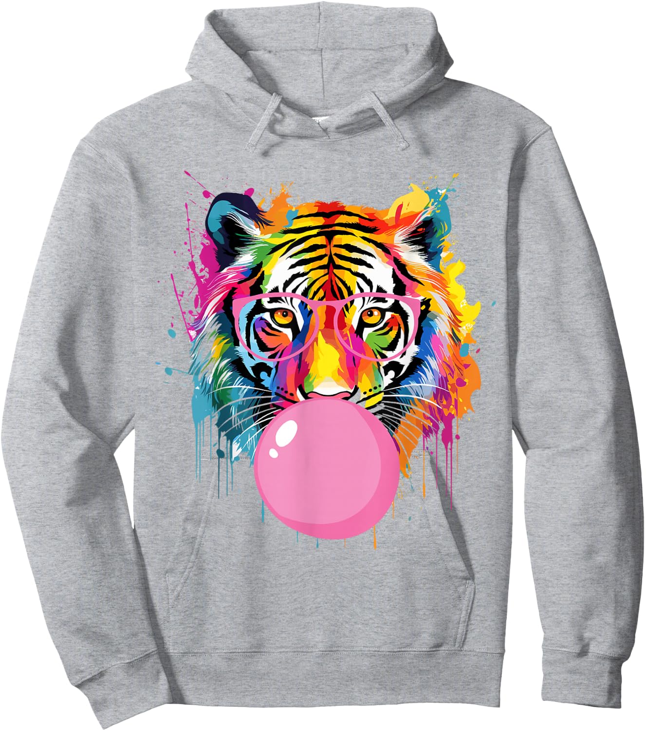 Cool Big Tiger Bubble Gum Coloring Glasses Mama Women Lover Hoodie - Hoodie | Ash