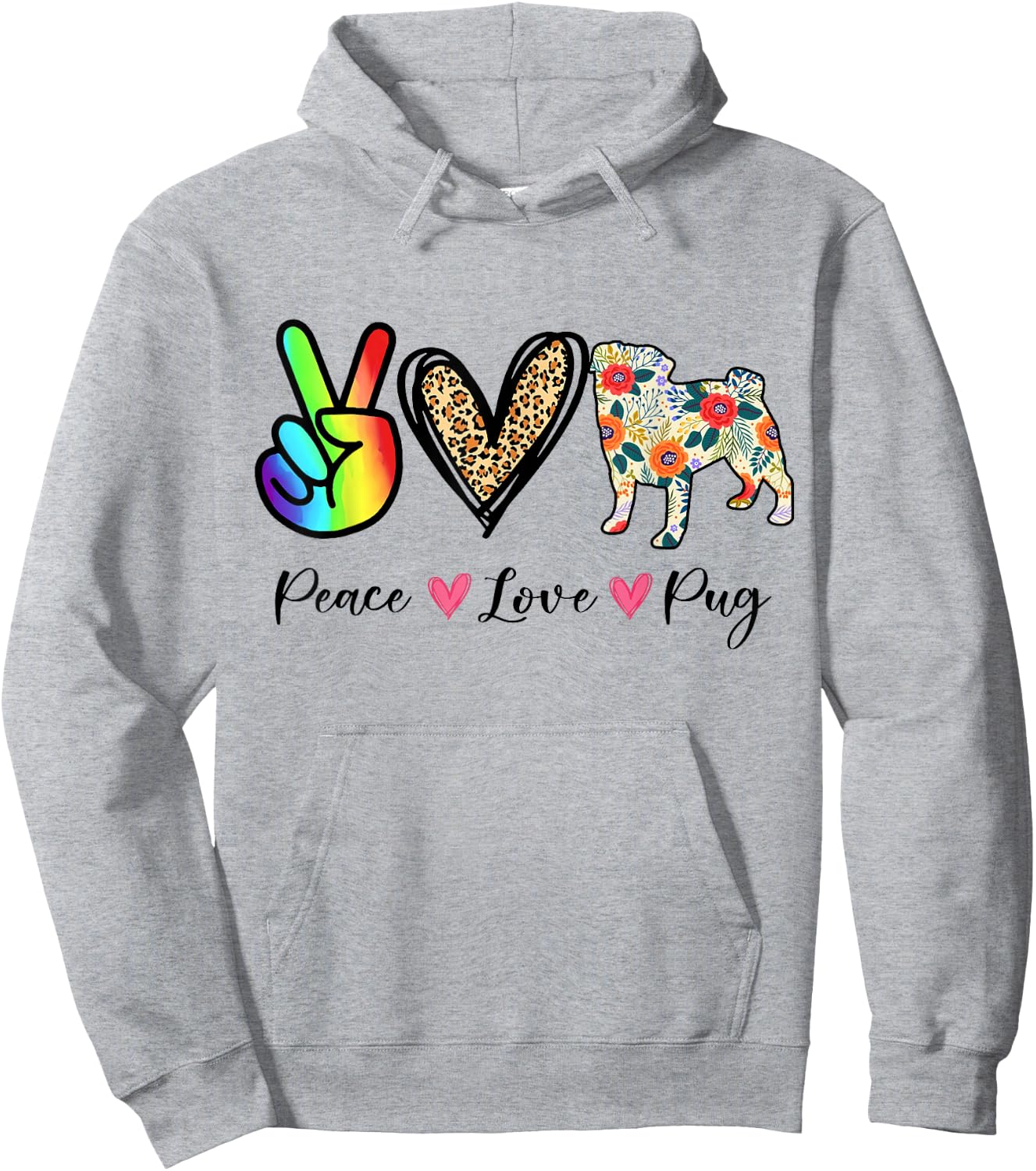 Peace, Love, and Pugs: Get the Hippie Pug Hoodie - Hoodie | Ash