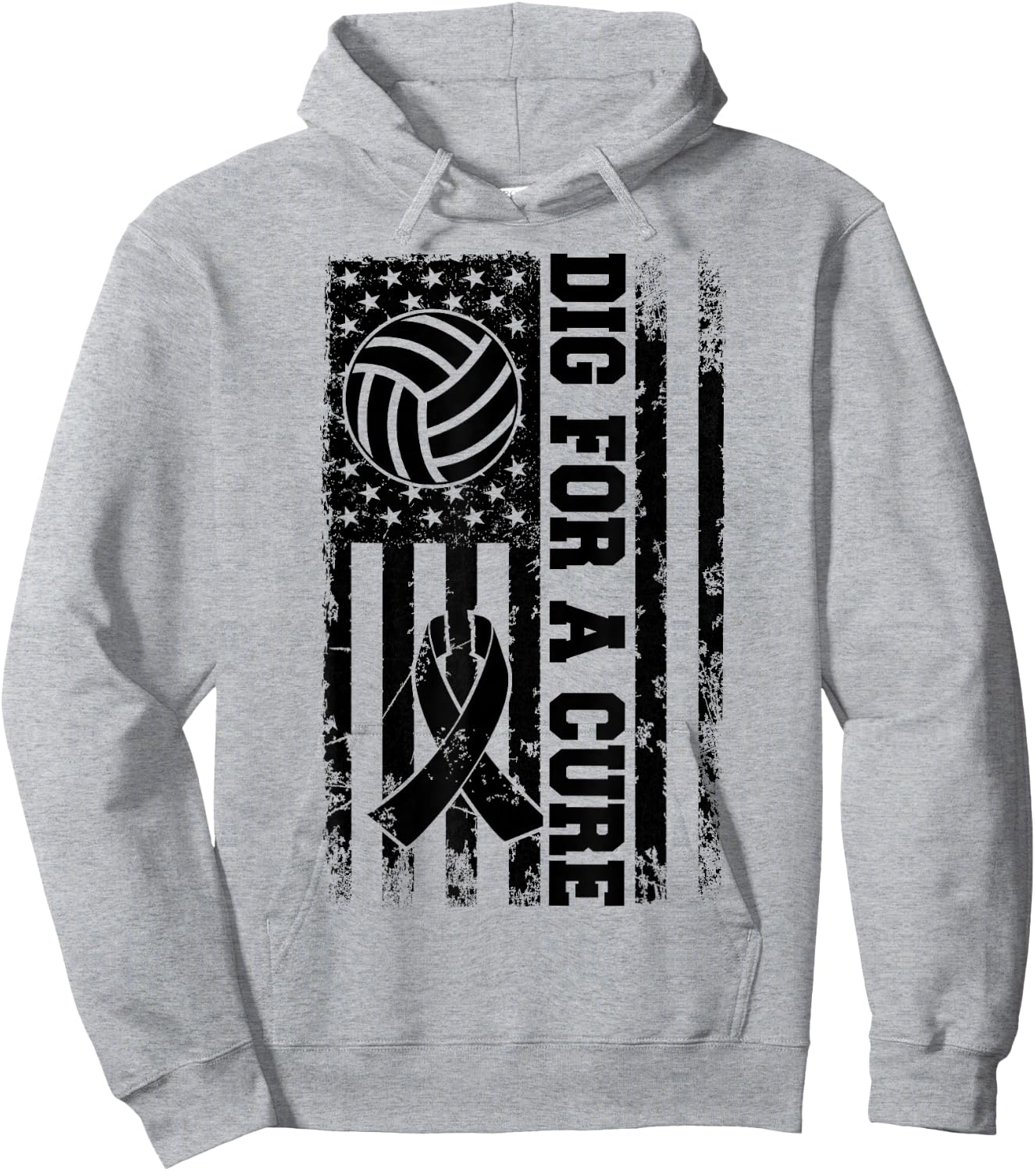 Dig For A Cure Breast Cancer Volleyball Pink American Flag Hoodie - Hoodie | Ash