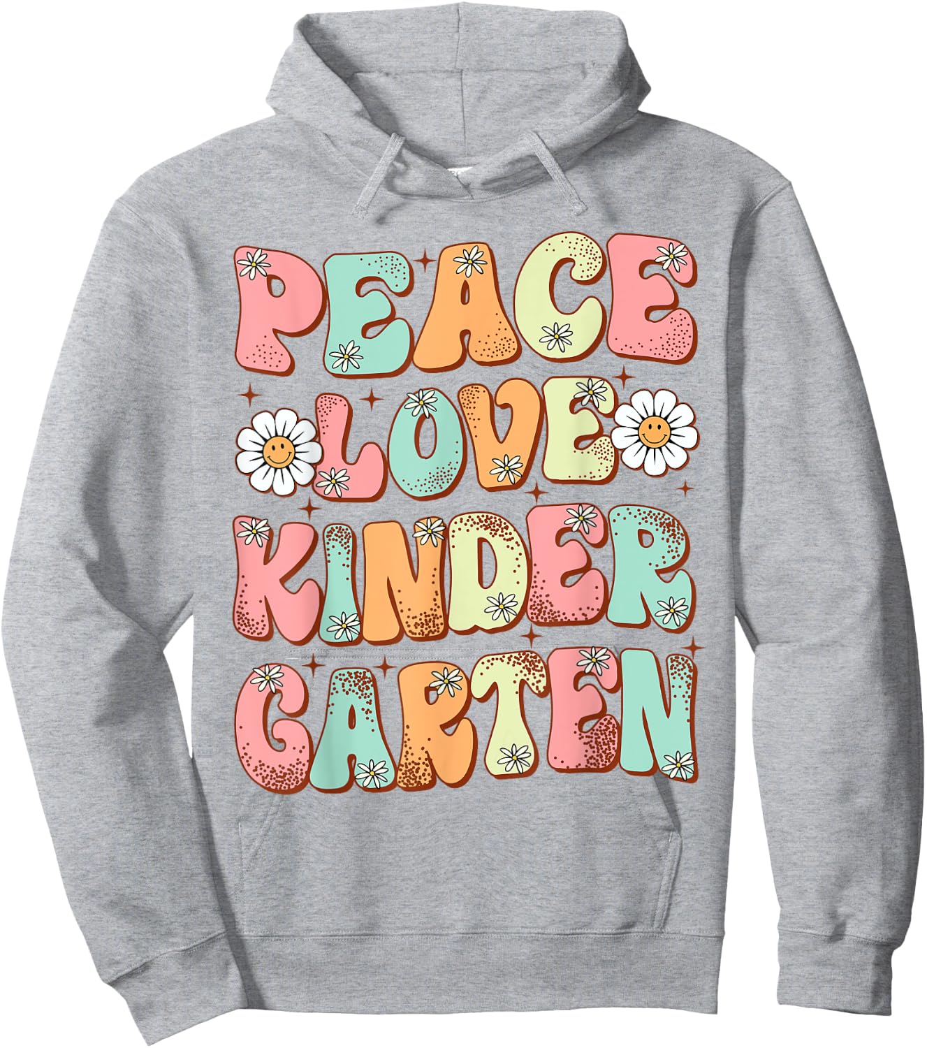 Peace Love Kindergarten Groovy First Day of Kindergarten Hoodie - Hoodie | Ash