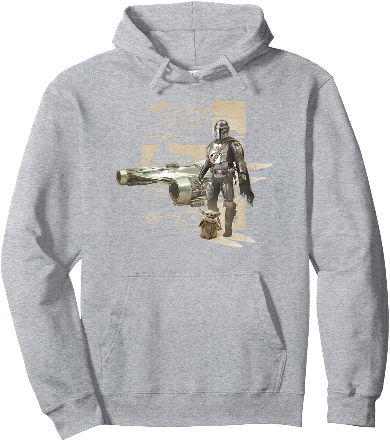 Star Wars: The Mandalorian & Child Starfighter Schematic Hoodie - Hoodie | Ash