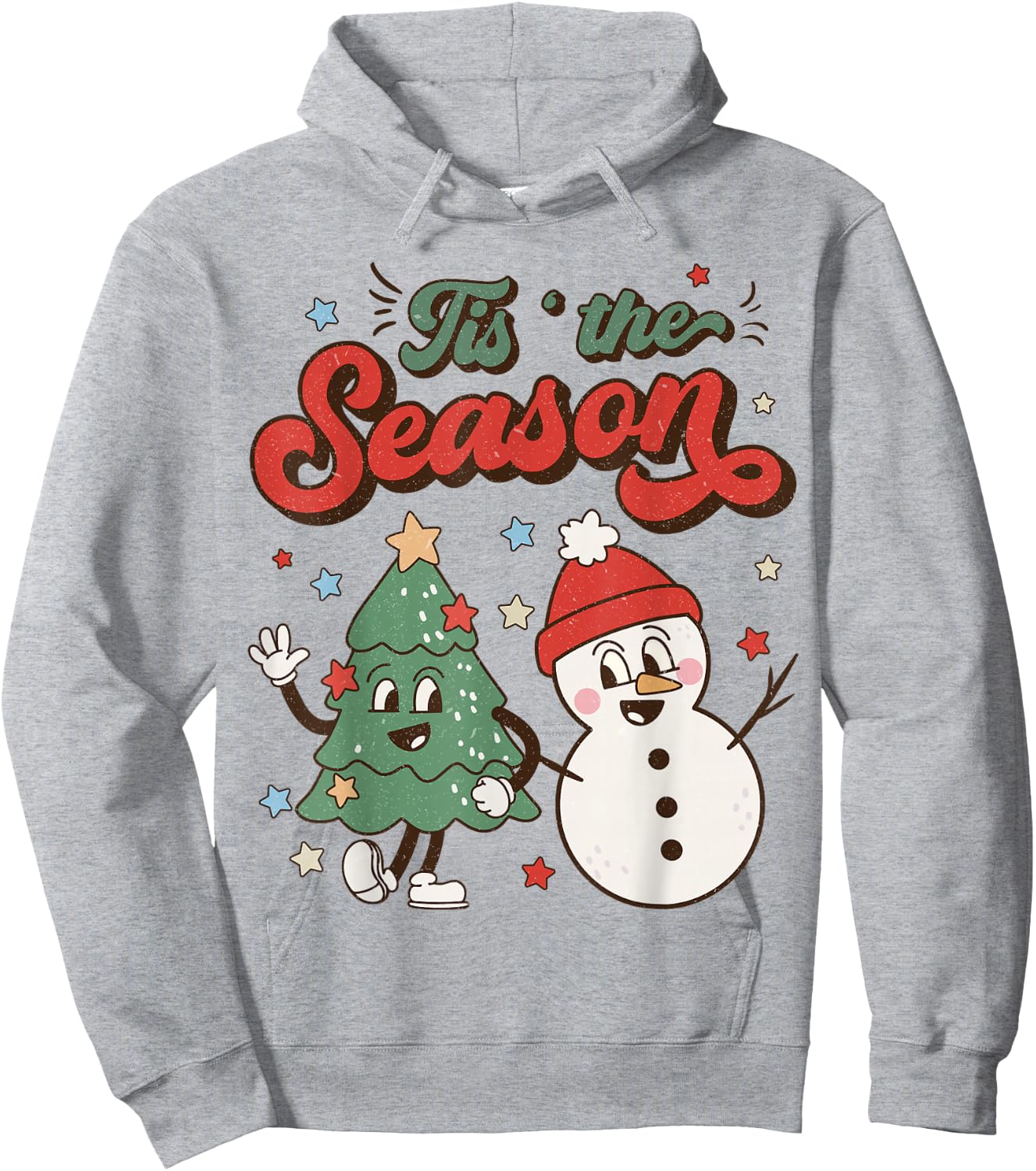 Vintage Christmas Tis The Season Christmas Tree Snowman Hoodie - Hoodie | Ash