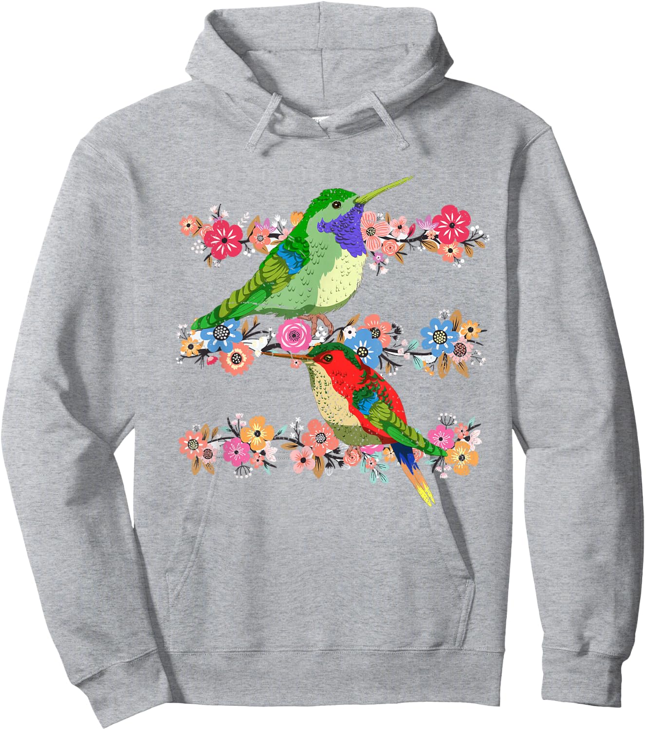 Animal Lover Flowers Pretty Bird Floral Vintage Hummingbird Hoodie - Hoodie | Ash