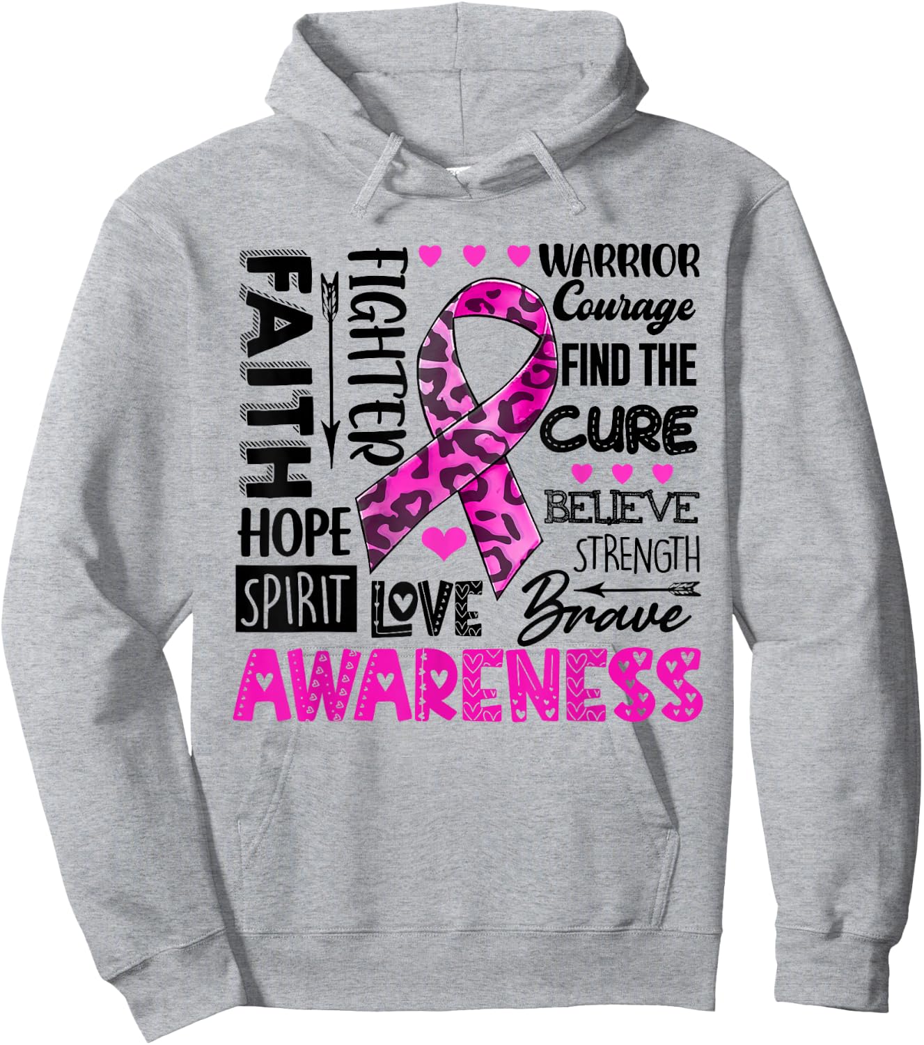Breast Cancer Awareness Survivor Warrior Leopard Pink Ribbon Hoodie - Hoodie | Ash