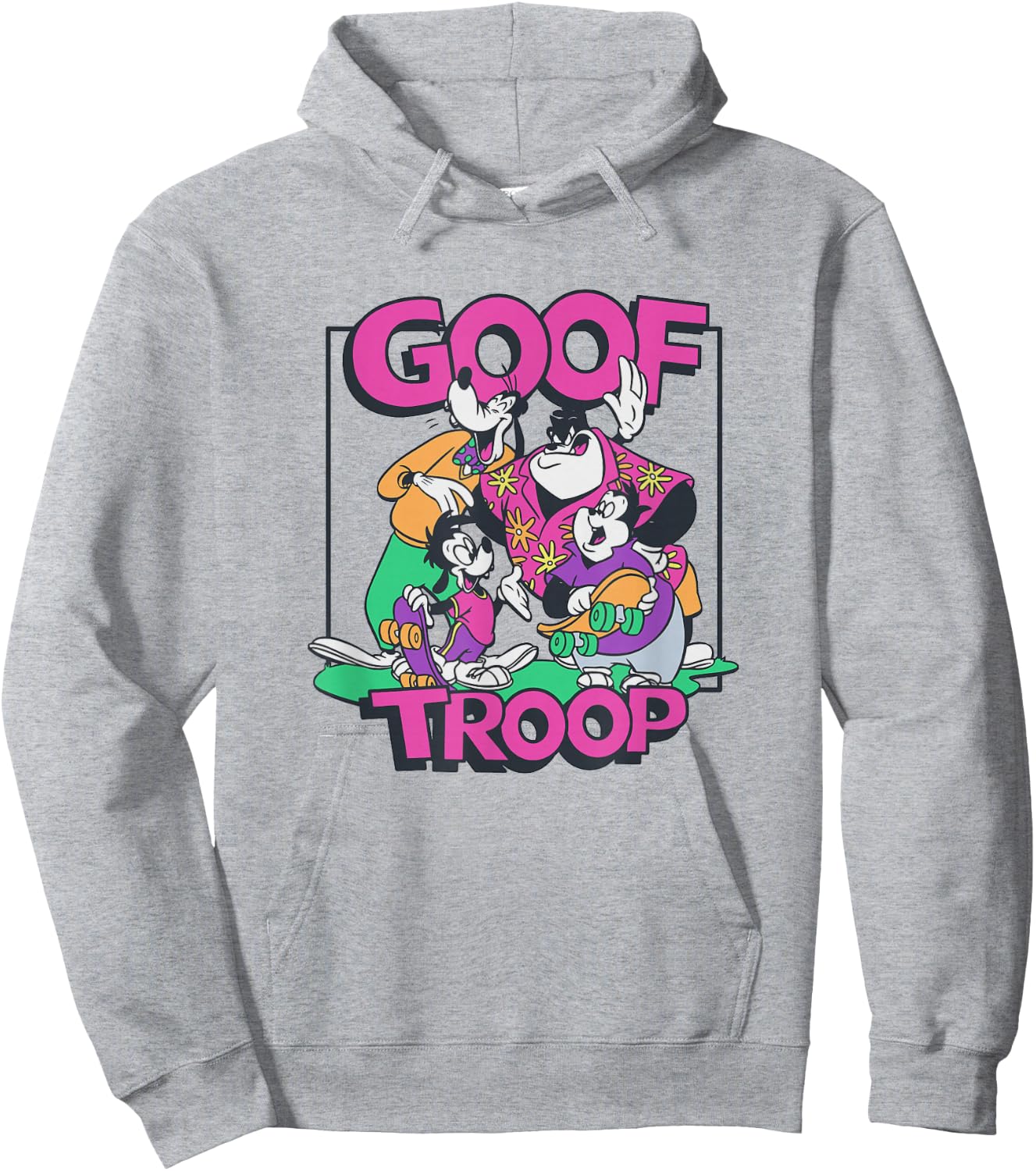 Disney A Goofy Movie Goof Troop Neon Group Shot Portrait Hoodie - Hoodie | Ash