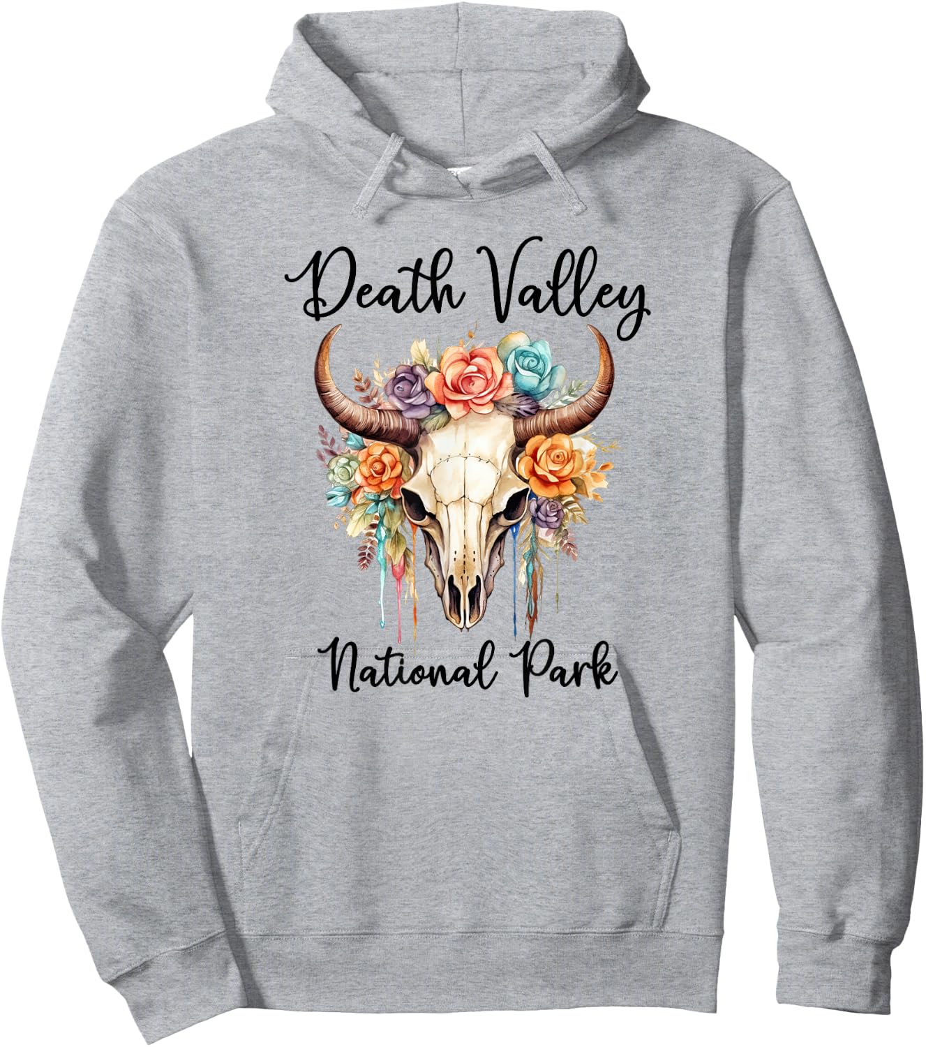 DEATH VALLEY NATIONAL PARK Skull with Colorful Flowers Hoodie - Hoodie | Ash