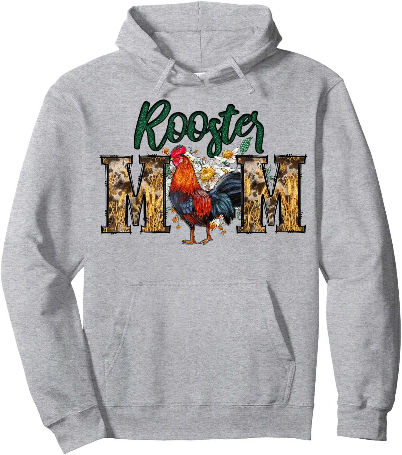 Rooster Mom Print Flowers for Mother's Day Chicken Lovers Hoodie - Hoodie | Ash