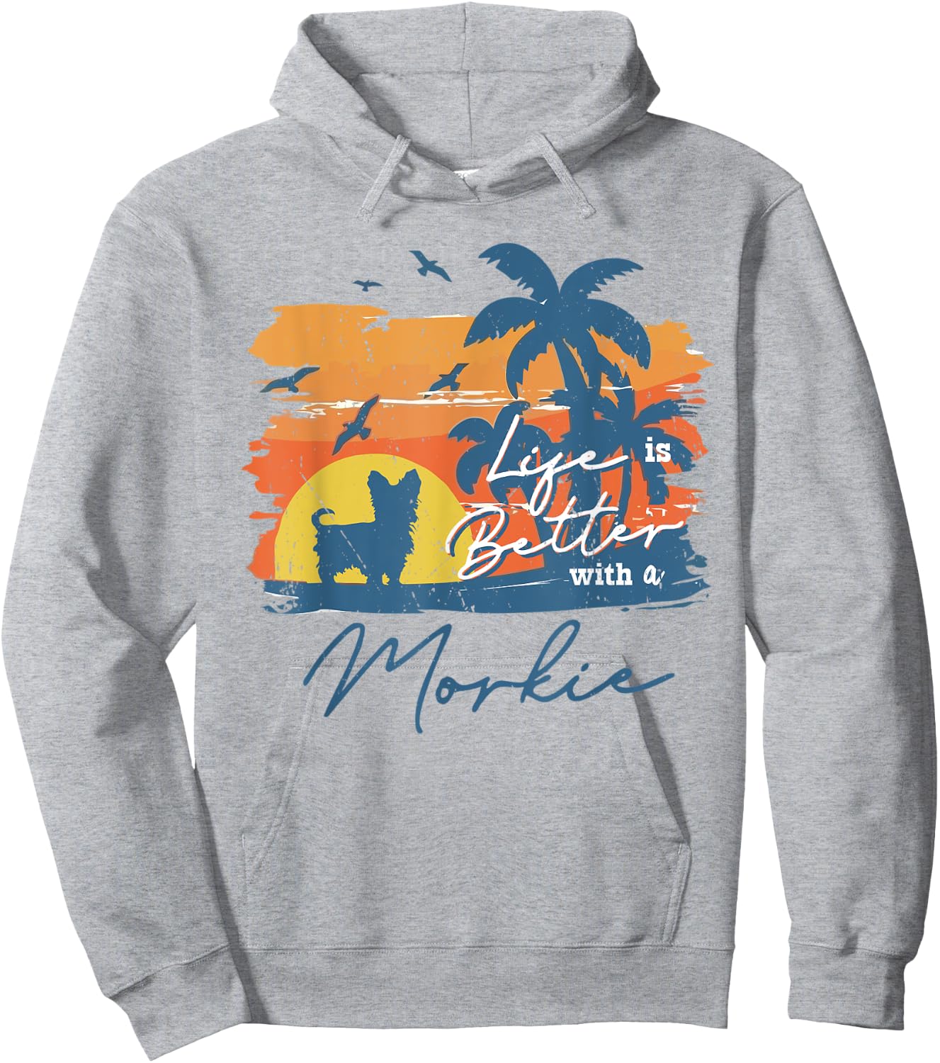 Morkie Life is Better Vintage Sunset Hoodie - Hoodie | Ash