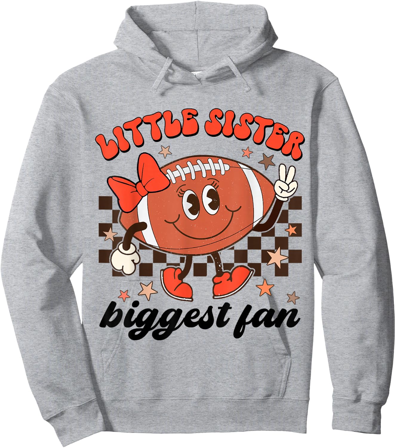 Little Sister Biggest Fan Football Groovy Game Day Girls Kid Hoodie - Hoodie | Ash