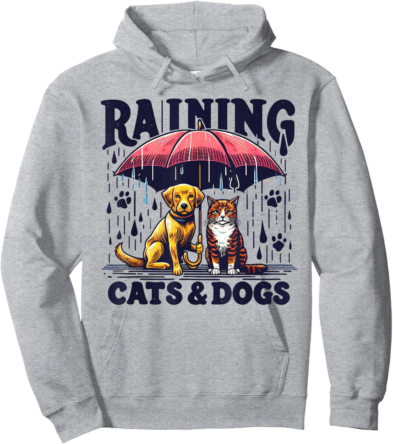 Funny Idiom Raining Cats and Dogs canine feline Puppy Kitty Hoodie - Hoodie | Ash