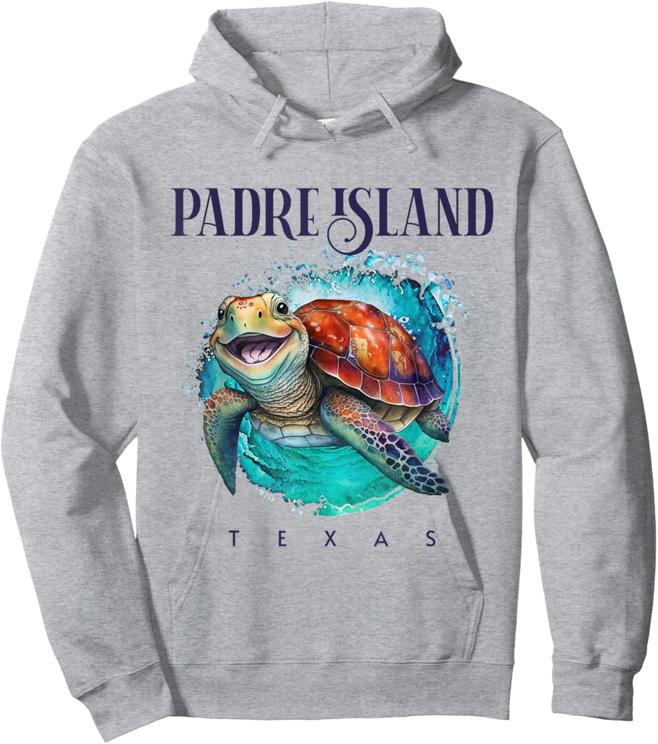 Padre Island Texas Watercolor Happy Sea Turtle Hoodie - Hoodie | Ash