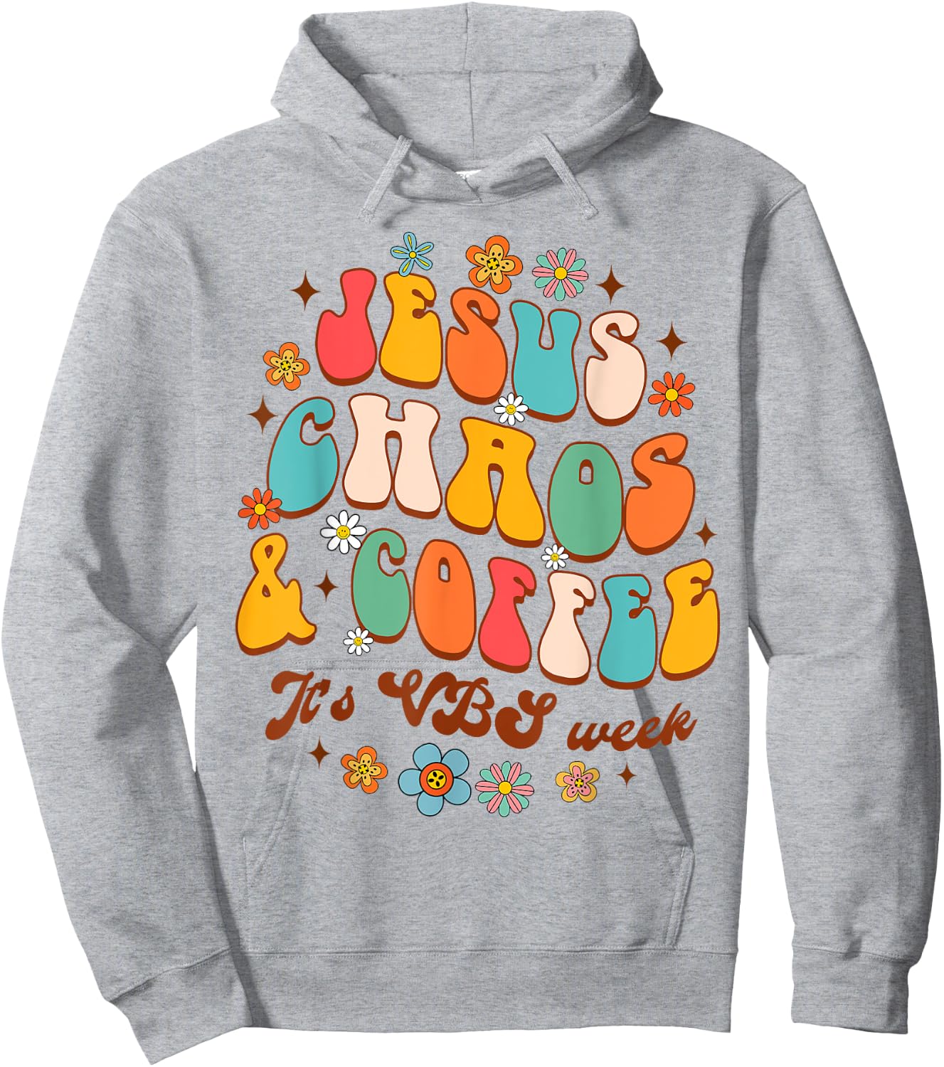 Christian Religious Funny Jesus Chaos Coffee It's VBS Week Hoodie - Hoodie | Ash