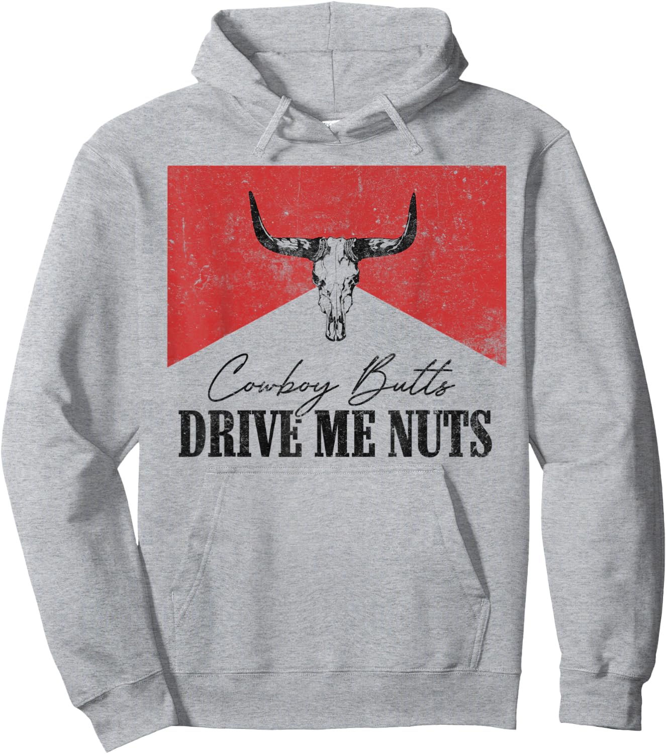 Vintage Leopard Bull Skull Cowboy Butts Drive Me Nuts Hoodie - Hoodie | Ash