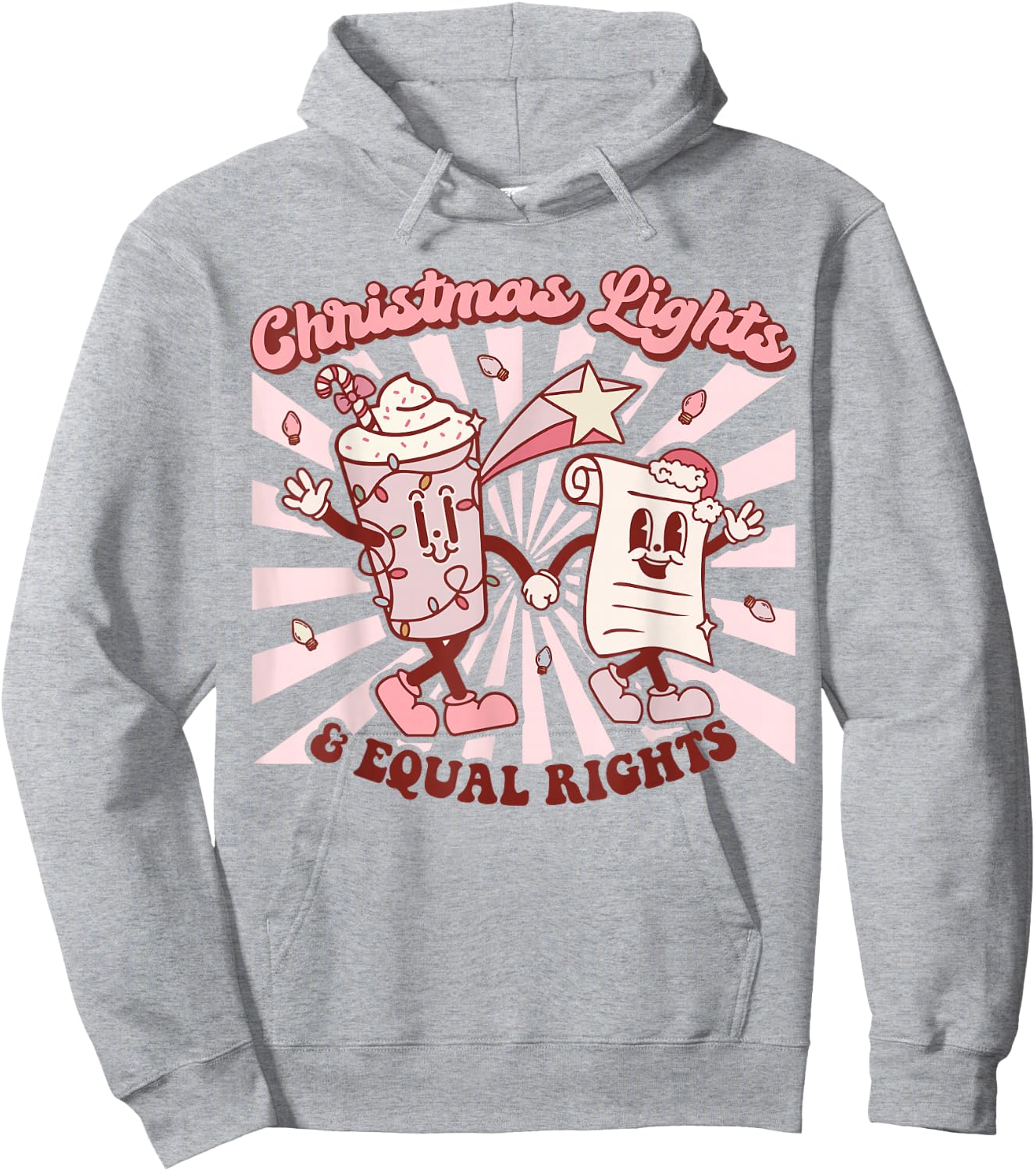Trendy Christmas Retro Santa Equality Co. Christmas Lights & Equal Rights Feminist Hoodie - Hoodie | Ash