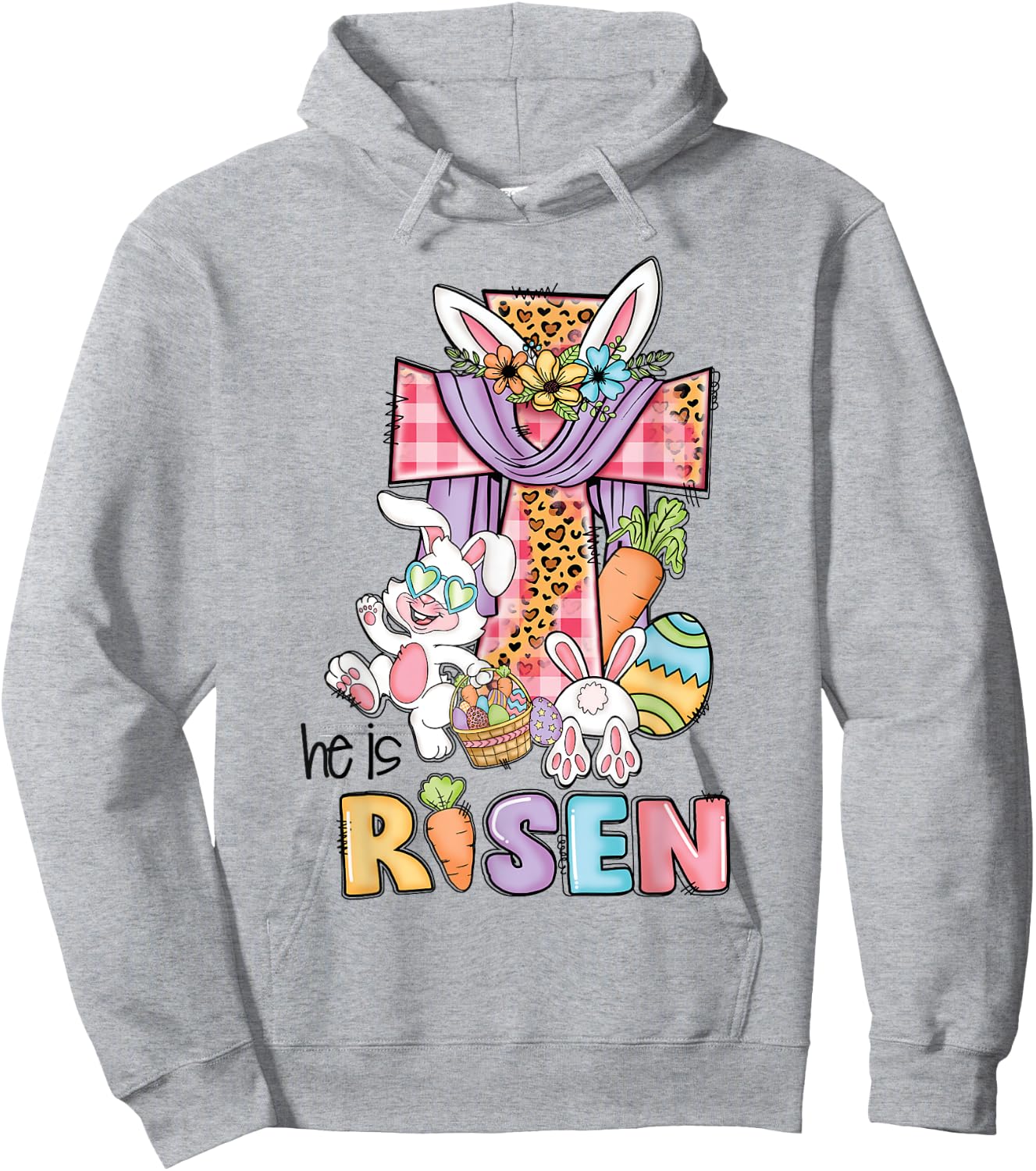He is Risen Floral Cross Vintage Happy Easter Day Hoodie - Hoodie | Ash