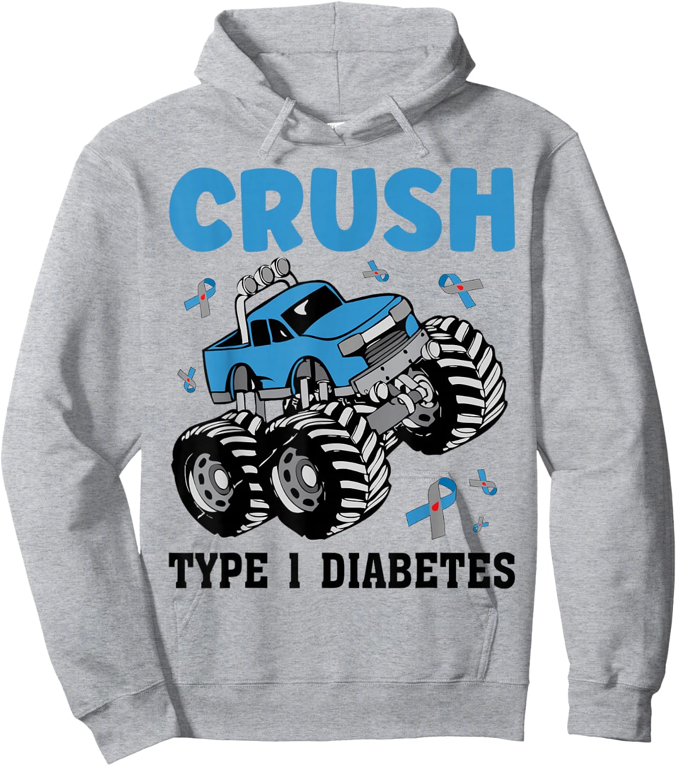 Crush Type 1 Diabetes Awareness T1D Warrior Monster Truck Hoodie - Hoodie | Ash