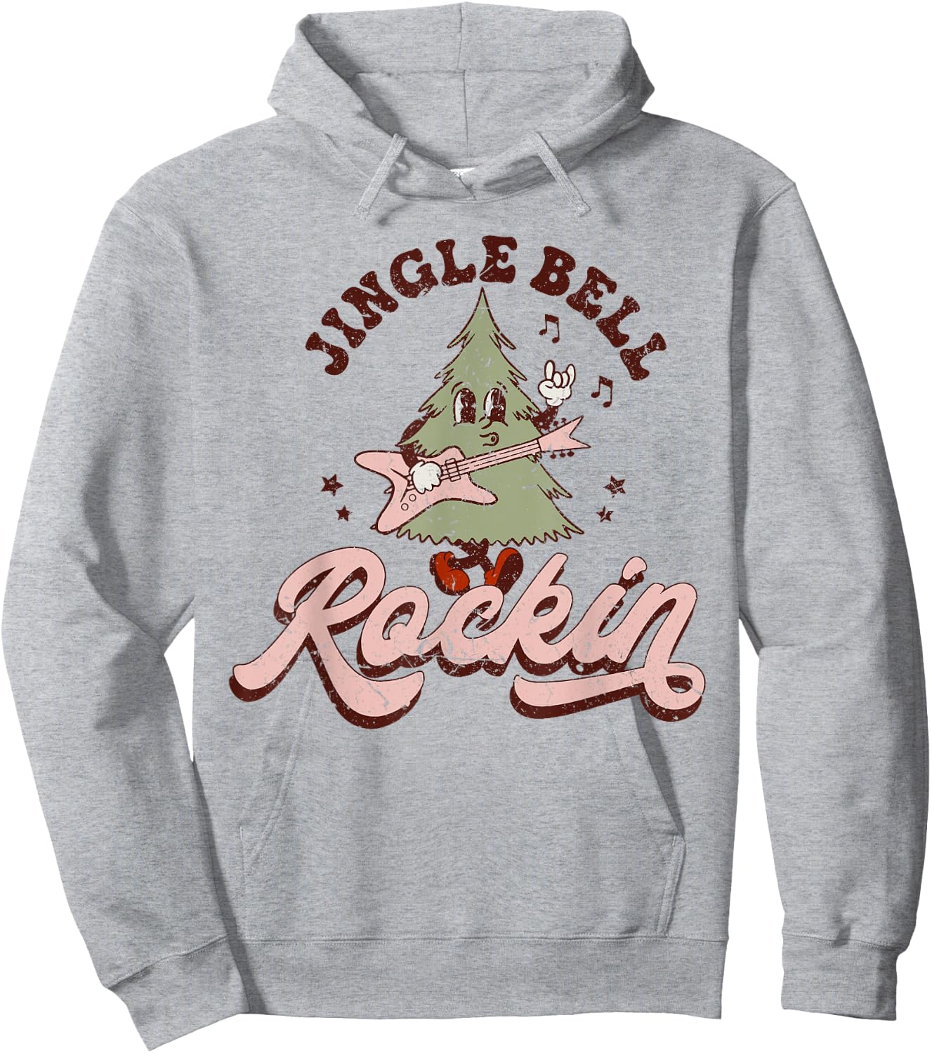 Jingle Bell Rock Rockin' Christmas Tree Retro Music Gifts Hoodie - Hoodie | Ash