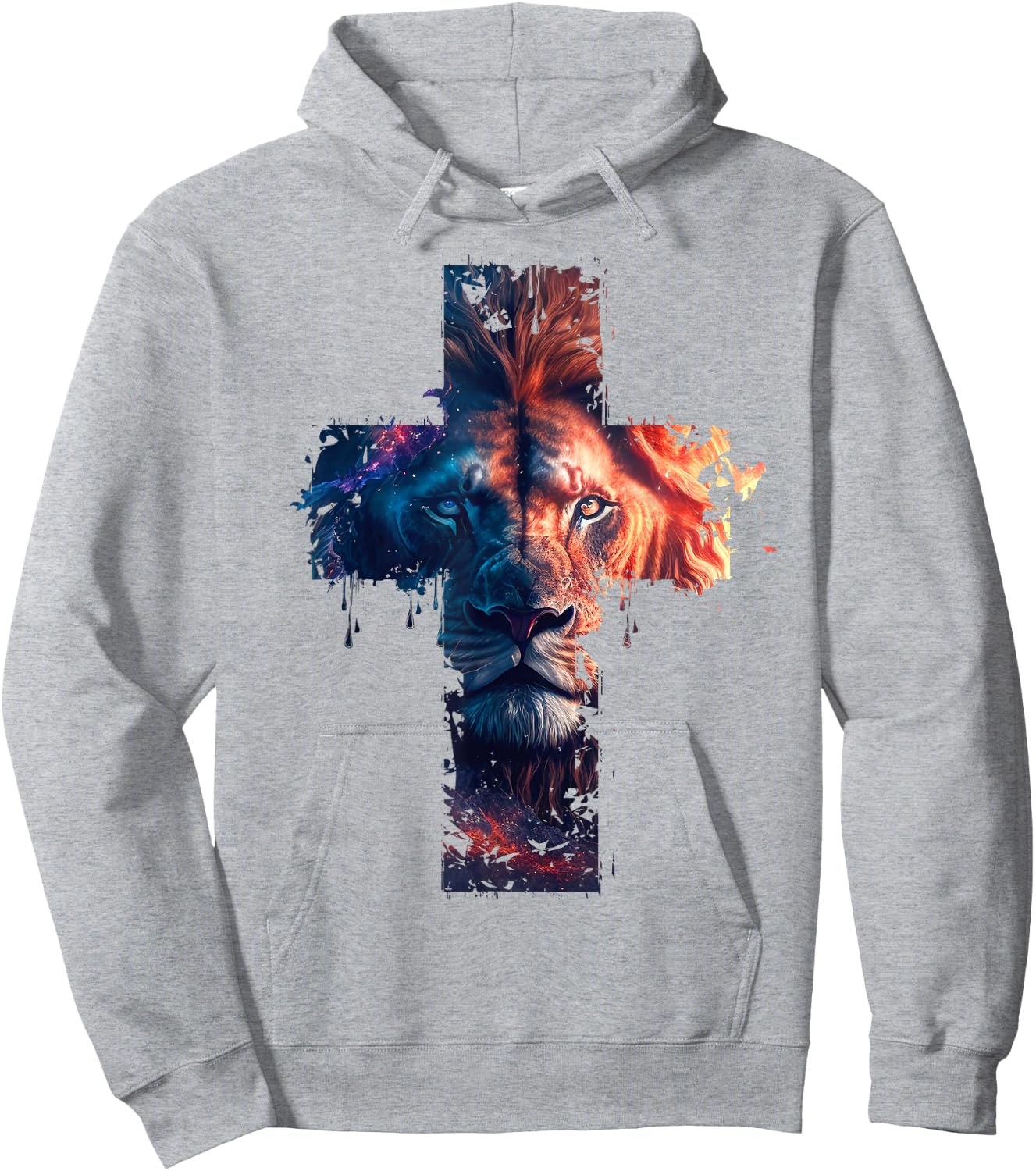 Lion of Judah Cross of Jesus Christ Christian Faith Graphic Hoodie - Hoodie | Ash