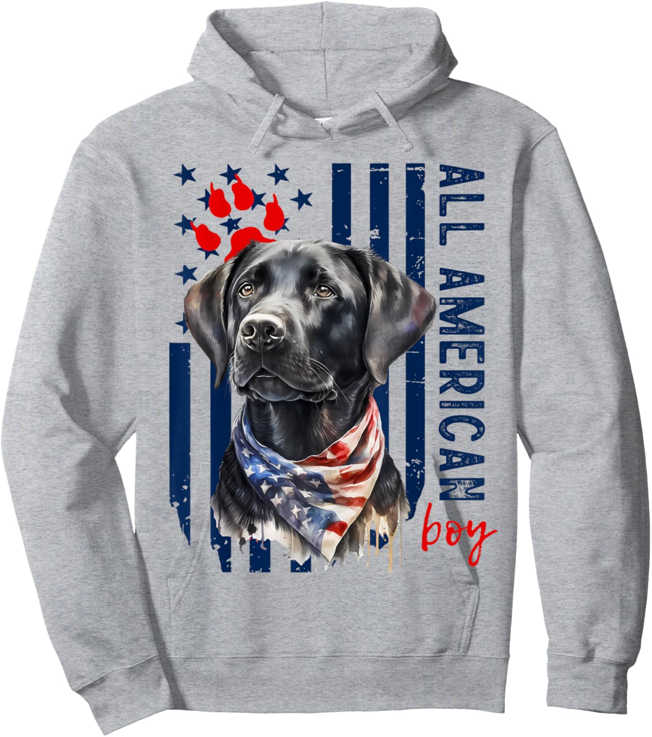 Patriotic USA Flag Black Labrador All American Boy Lab Owner Hoodie - Hoodie | Ash