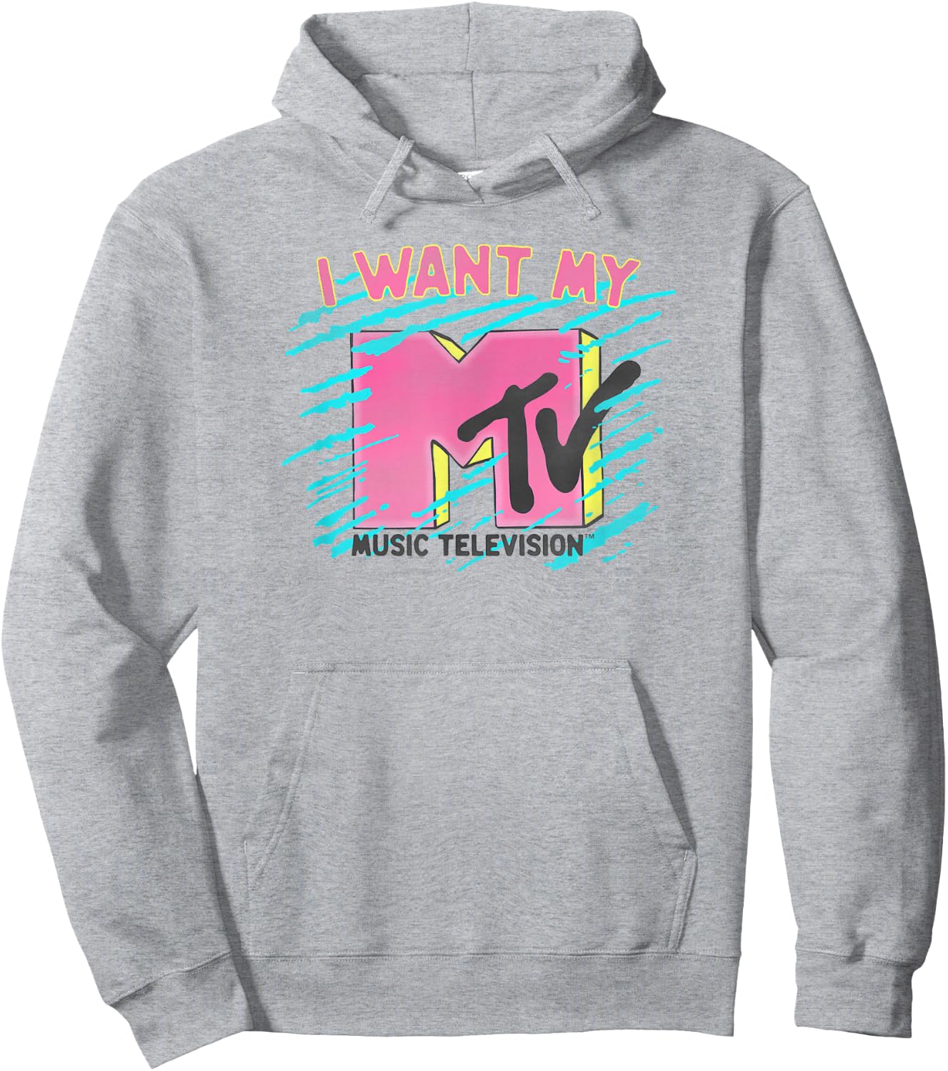 MTV Music Television I Want My MTV Neon Classic Logo Hoodie - Hoodie | Ash