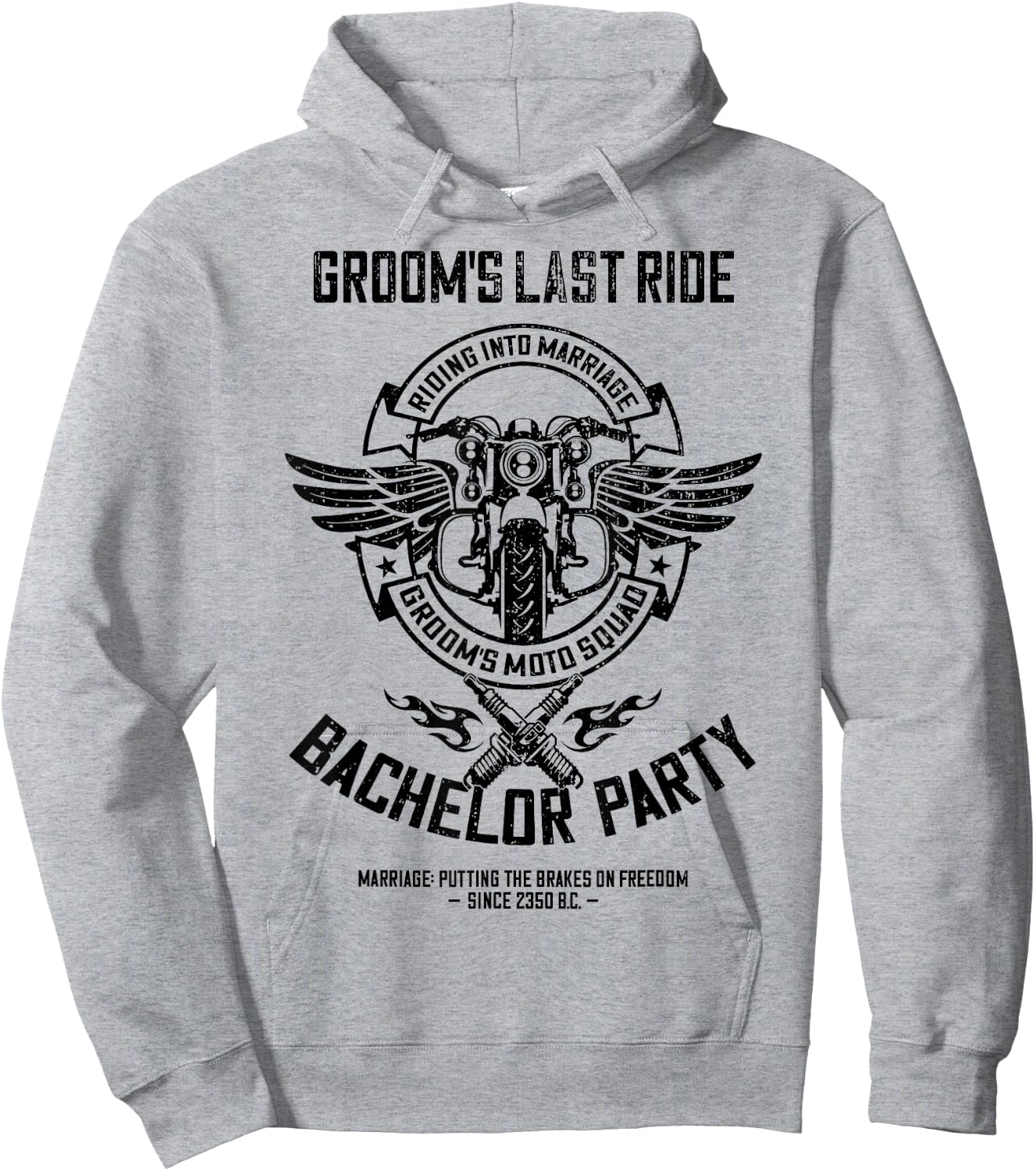 Groom's Last Ride, Retro Motorcycle Bachelor Party 2/2 Squad Hoodie - Hoodie | Ash