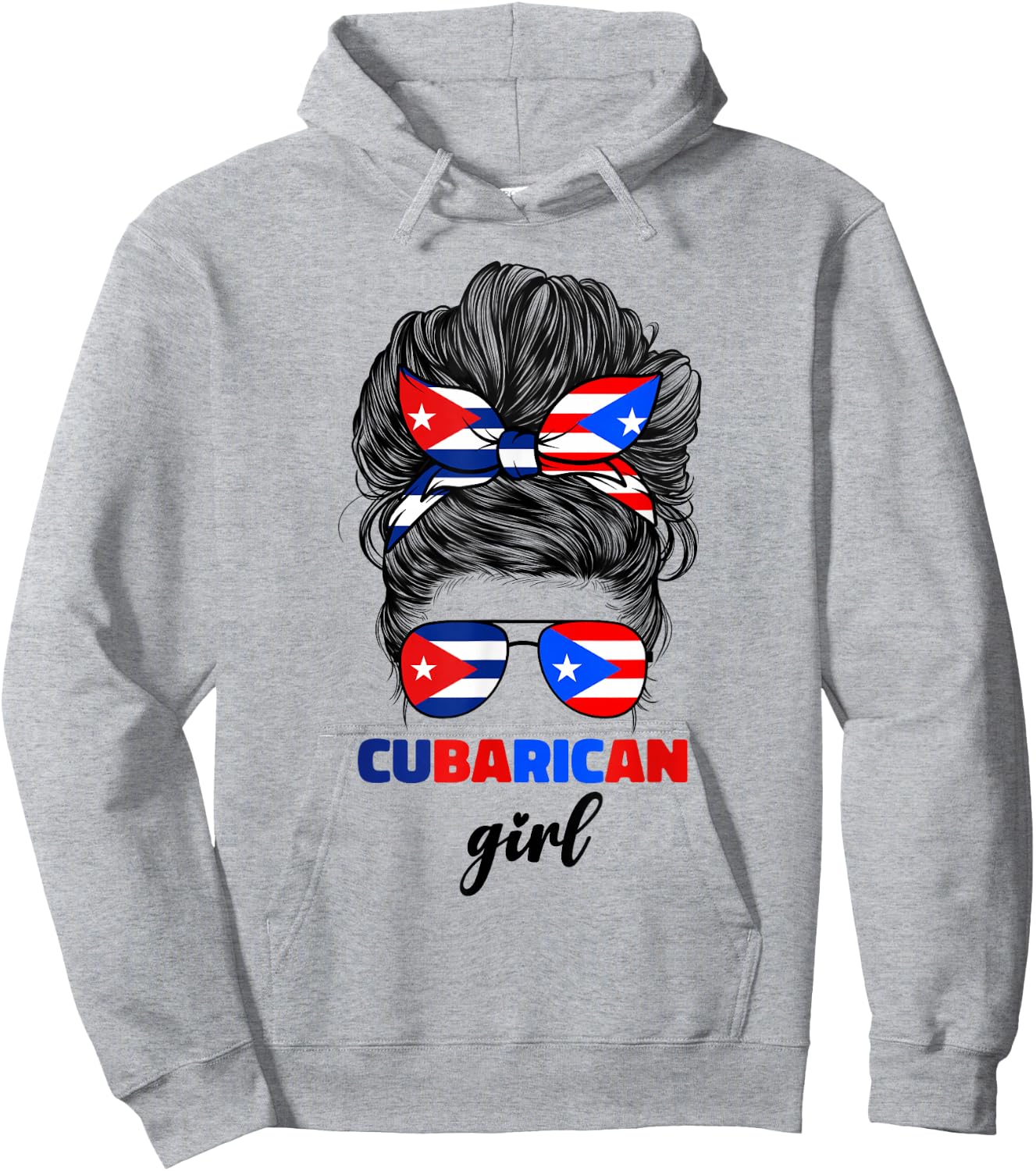 Half Cuban And Puerto Rican Rico Cuba Flag Cubarican Girl Hoodie - Hoodie | Ash