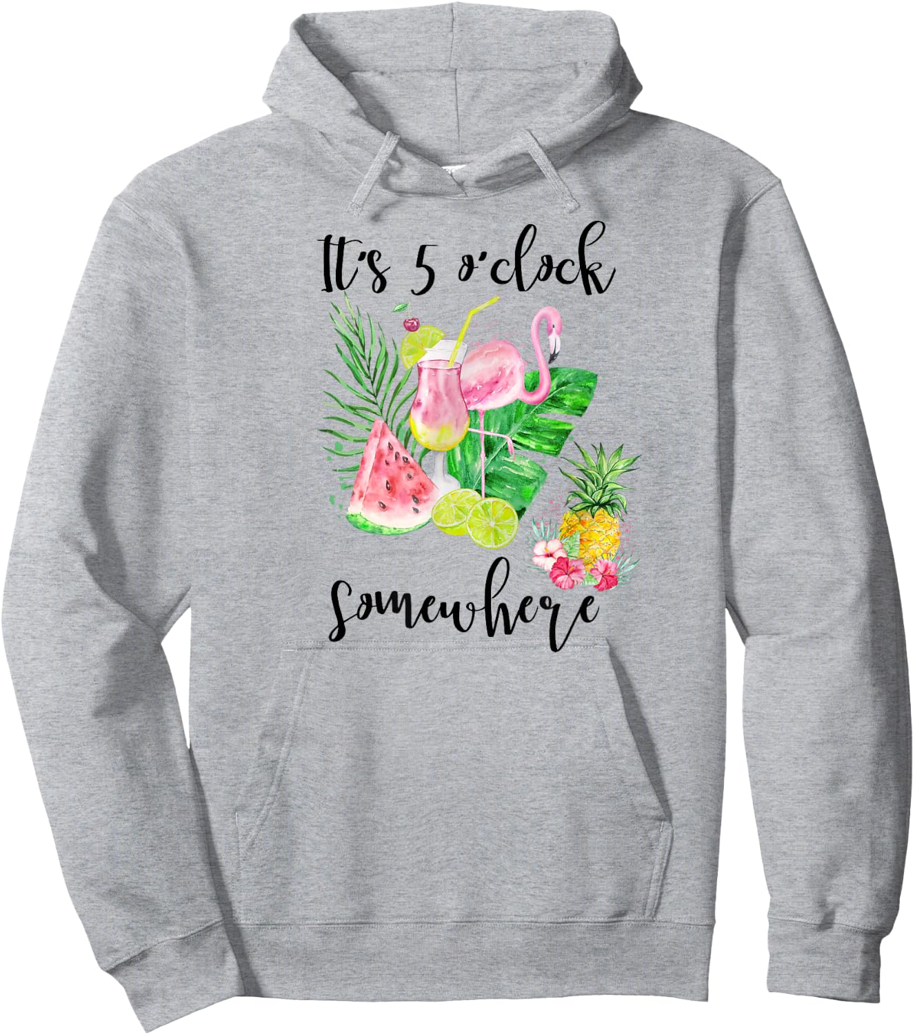 It's 5 Oclock Somewhere Funny Flamingo Drinking a Margarita Hoodie - Hoodie | Ash