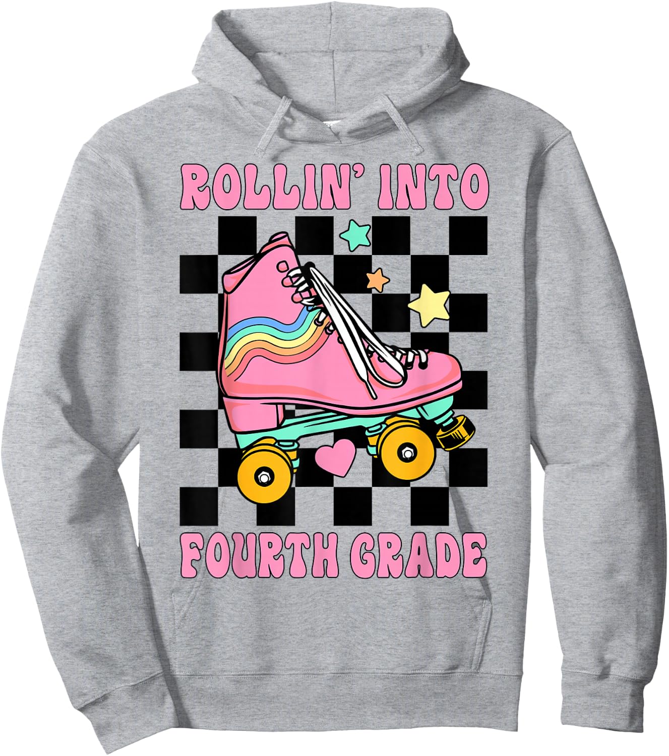Rolling Into Fourth Grade Retro Roller Skates Back To School Hoodie - Hoodie | Ash
