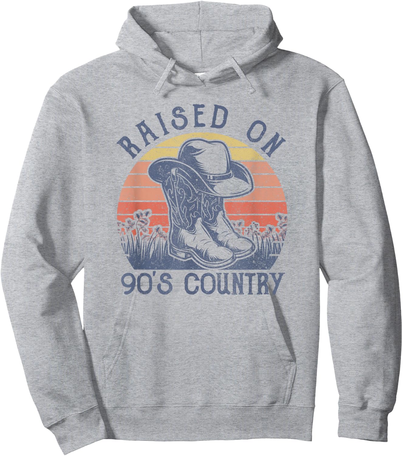 Vintage Western Raised On 90's Country Music Cowboy Hat Hoodie - Hoodie | Ash
