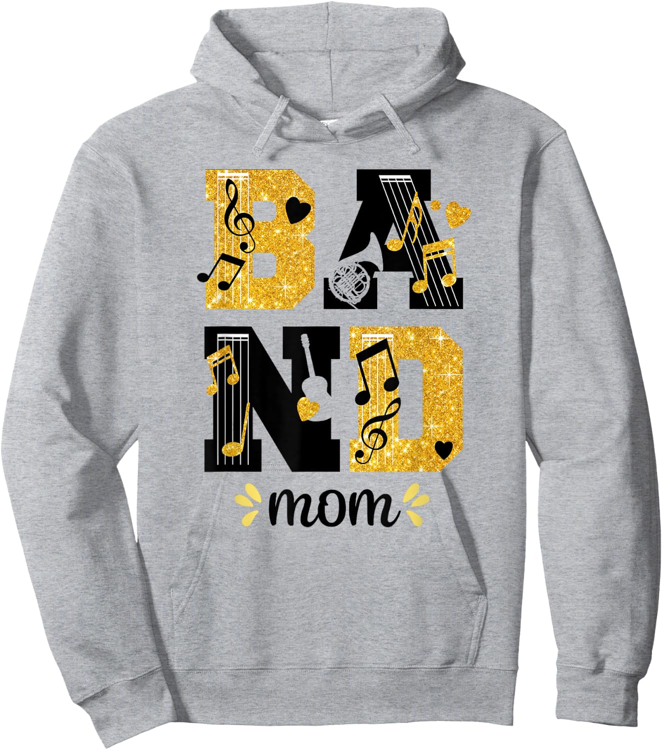 Proud Band Mom Musical Marching Band Mom Yellow and Black Hoodie - Hoodie | Ash