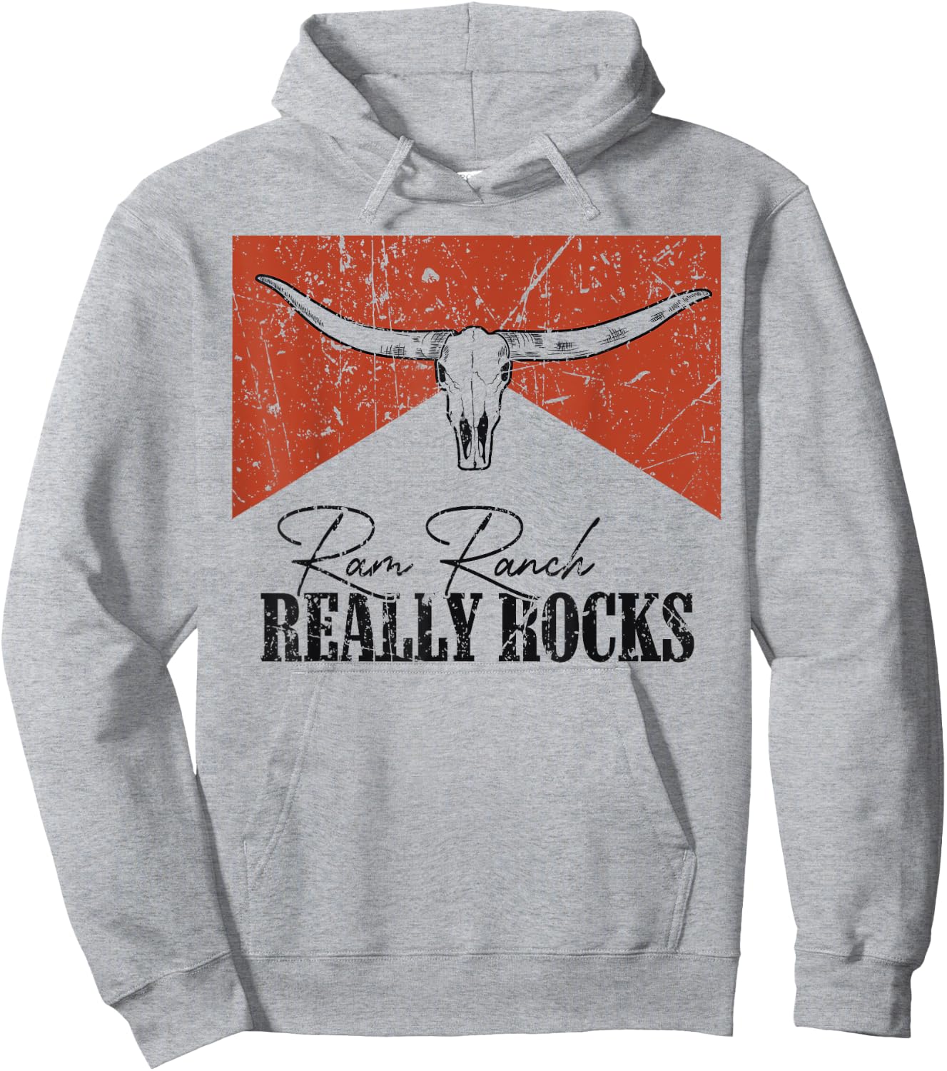Vintage Bull Skull Ram Ranch Really Rocks Western Country Hoodie - Hoodie | Ash
