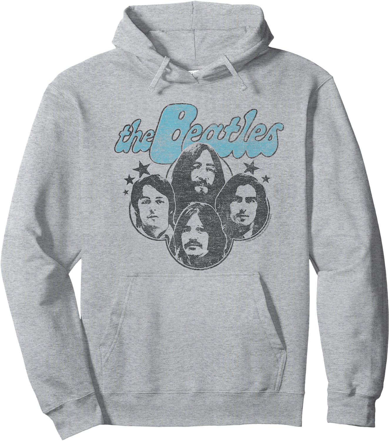 The Beatles - Groovy Blue Logo with Band Member Faces Hoodie - Hoodie | Ash